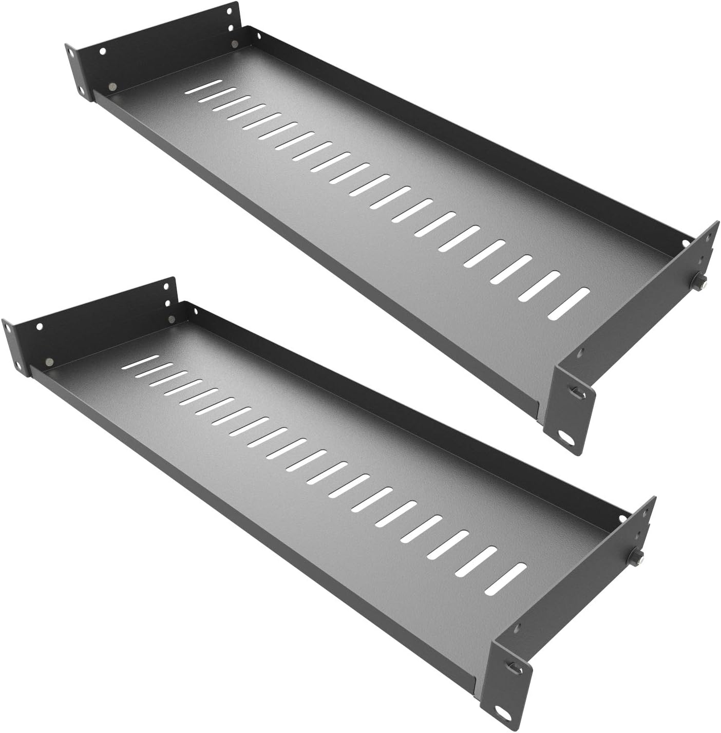 JINGCHENGMEI 2 Pack 1U 6" (154mm) 19" Black(6V2PC) of Vented Cantilever Server Rack Mount Shelf Deep for Network