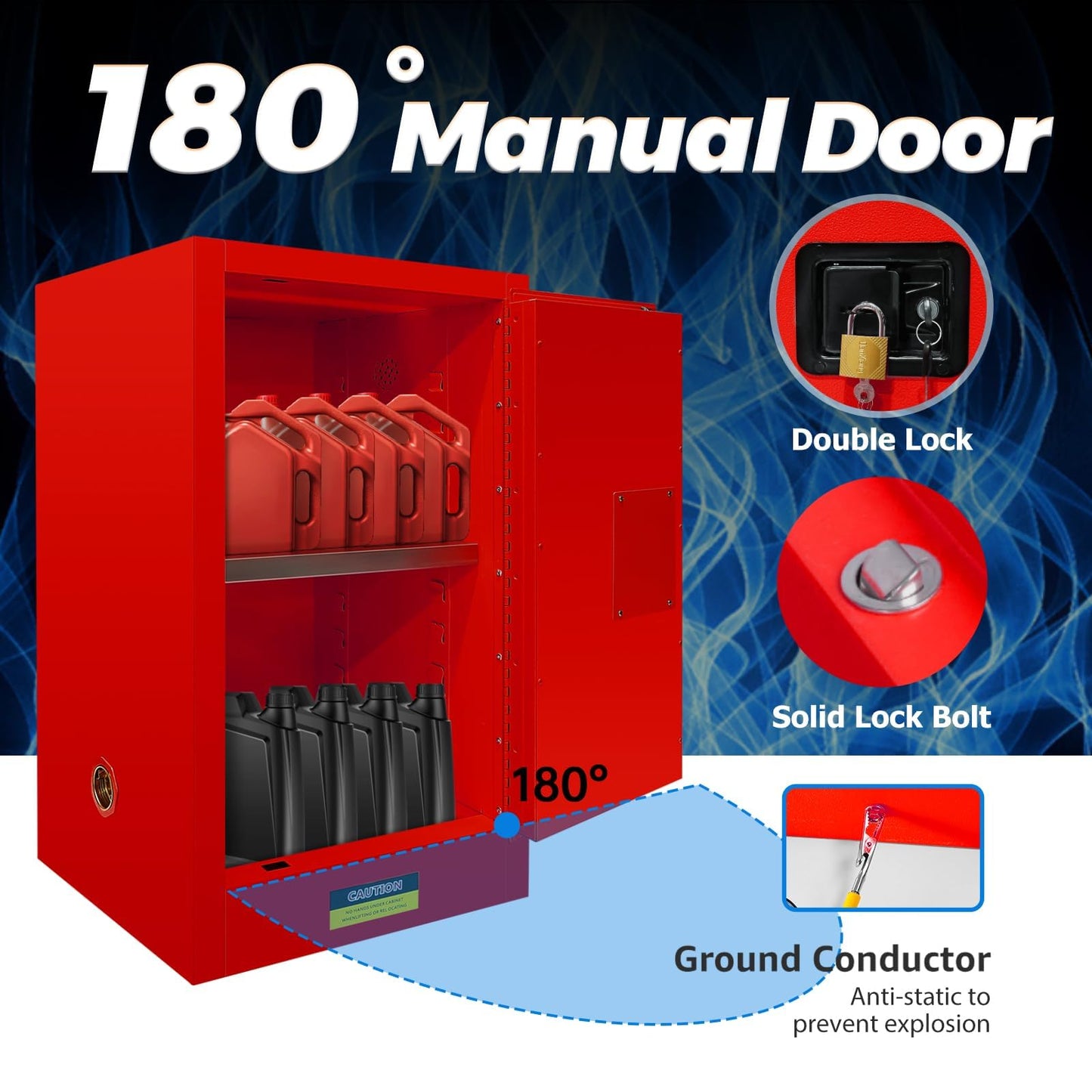 Hazardous Storage Cabinet, 40 Gallon Flammable Storage Cabinet with Adjustable Shelf, Thickened Galvanized Steel Chemical Safety Cabinet for Flammable Liquids, Industrial Use (23"W x 18"D x 35"H)