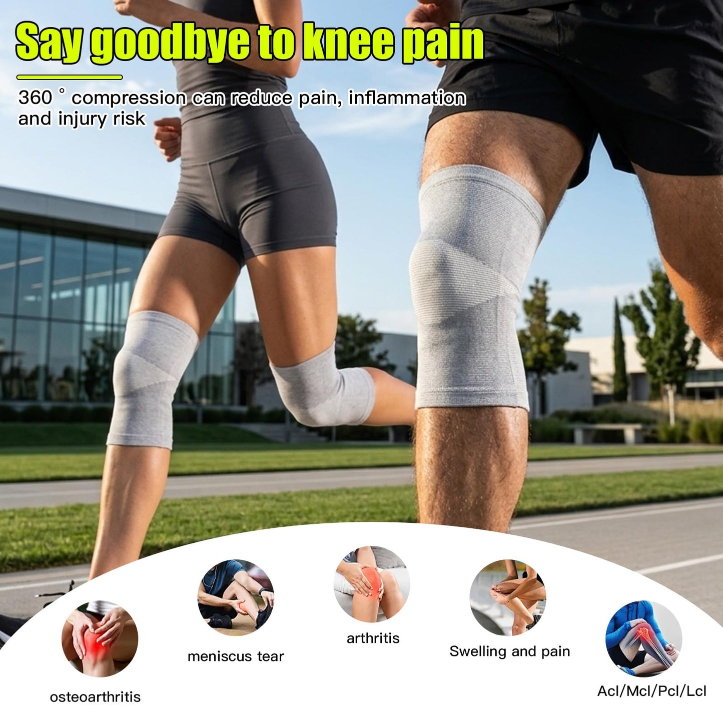 Onecompress - One Compress Premium Rayon Derived from Bamboo Knee Sleeves For Women & Men Original 2-pack(Gray, Large(70-90KG))