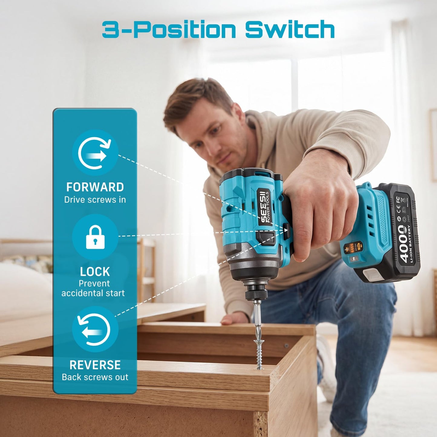 SEESII 21V Max Cordless Drill and Impact Driver, Power Tool Combo Kit Included 3/8'' Drill & 1/4'' Impact Driver, 2x 4000mAh Battery, Fast Charger, 20 pcs Driver Bit Set & Bag