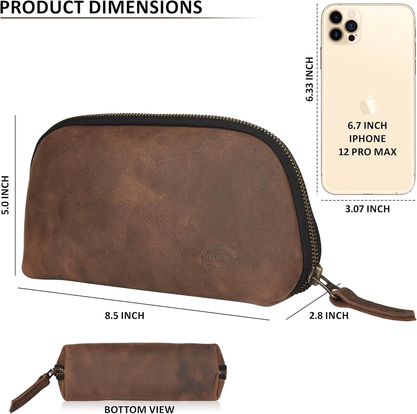 Leather Tech Pouch for Cables Chargers Phone | Tech Bag | Zipper Travel Accessory Pouch | Electronic Organizer Case