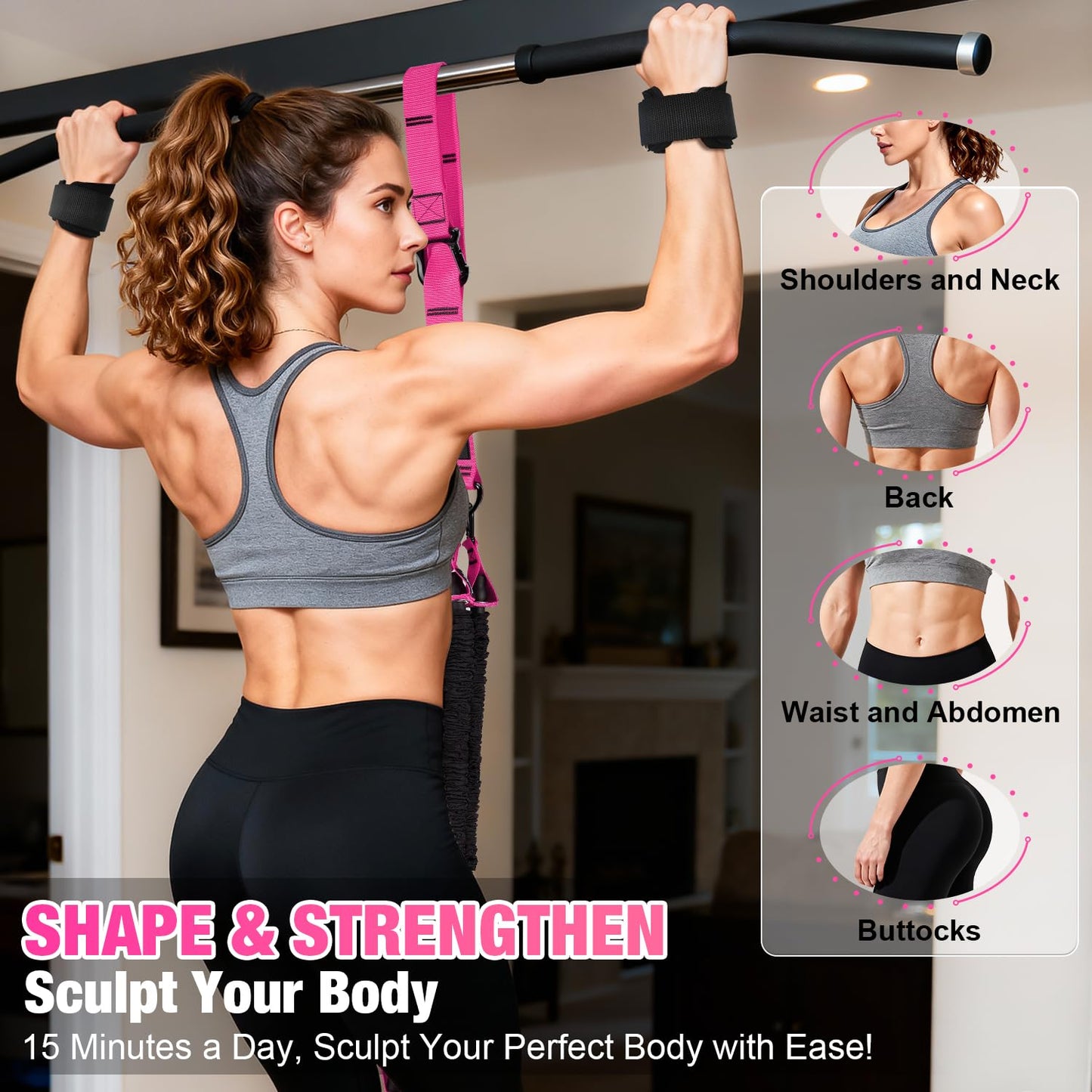 Upgraded Pull Up Assistance Bands for Women, Heavy Duty Resistance Bands with Handles, Exercise Band with Door Anchor, Workout Band Set for Pull Up Bar, Full Body Sculpting,Muscle Training, Home Gym