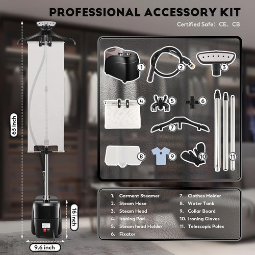 CGOLDENWALL Professional Garment Steamer - 1500W Powerful Steam, 70 Min Continuous Use, Fast Heat-Up, Accessories Included