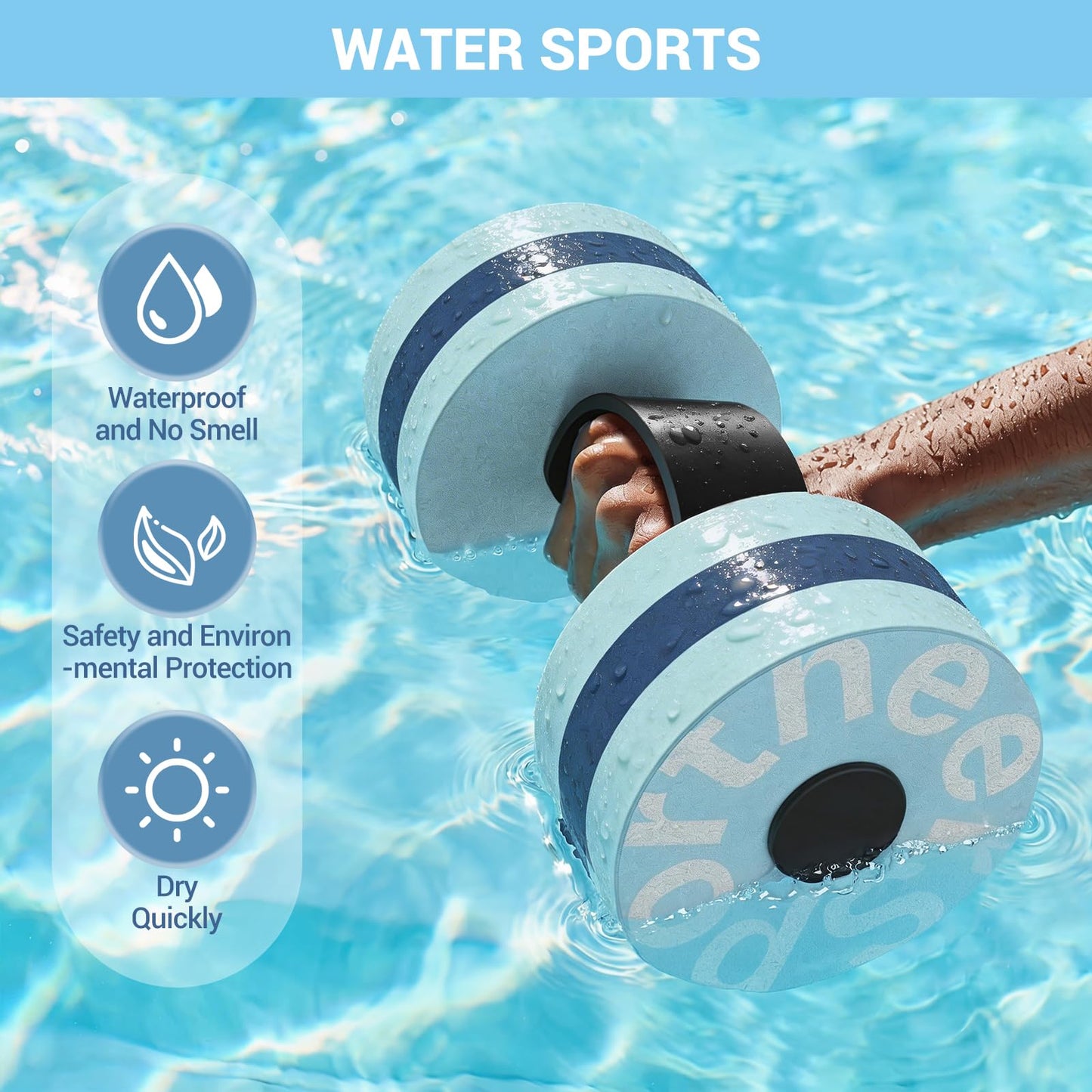 Sportneer Water Weights Aquatic Exercise Dumbbells Water Dumbbell Aerobics Workouts Set of 2 EVA Foam Pool Weights Dumbbells Set Aqua Fitness Barbells Equipment for Water Aerobics Weight Loss