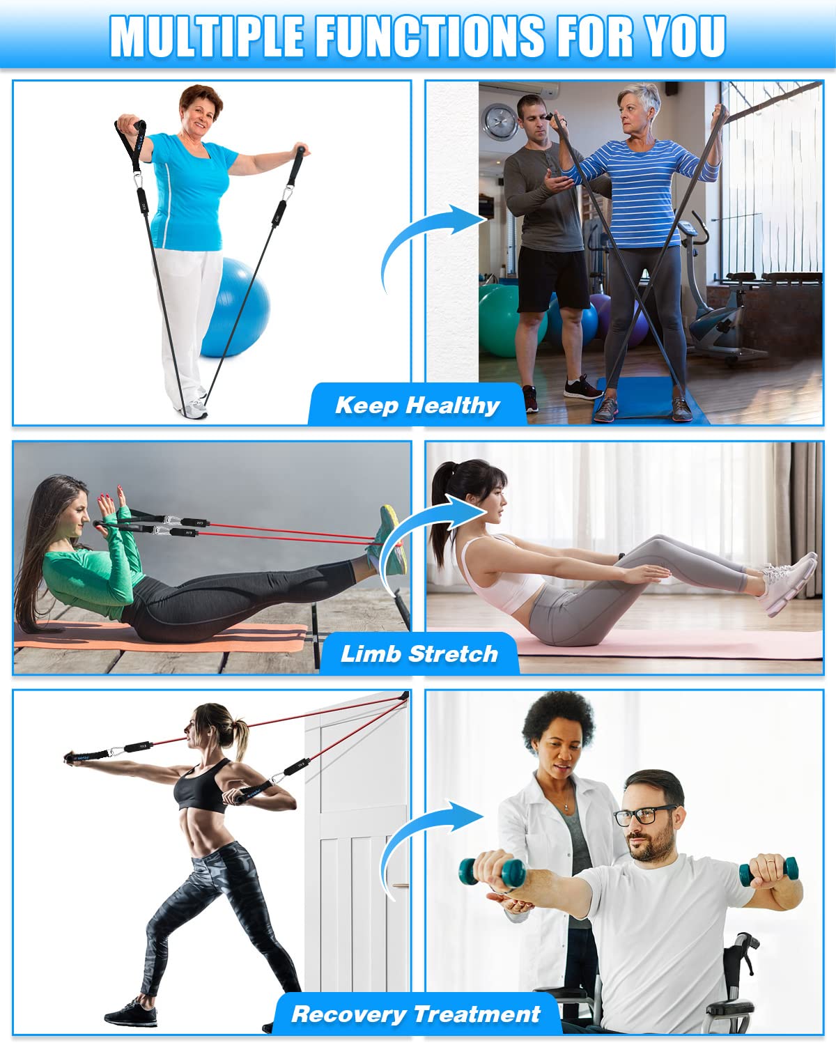 Brebebe Resistance Bands with Handles for Working Out, Natural Latex Exercise Bands Home Gym Equipment, Workout Bands Resistance Tubes for Fitness, Strength Training, Shape Body, Physical Therapy