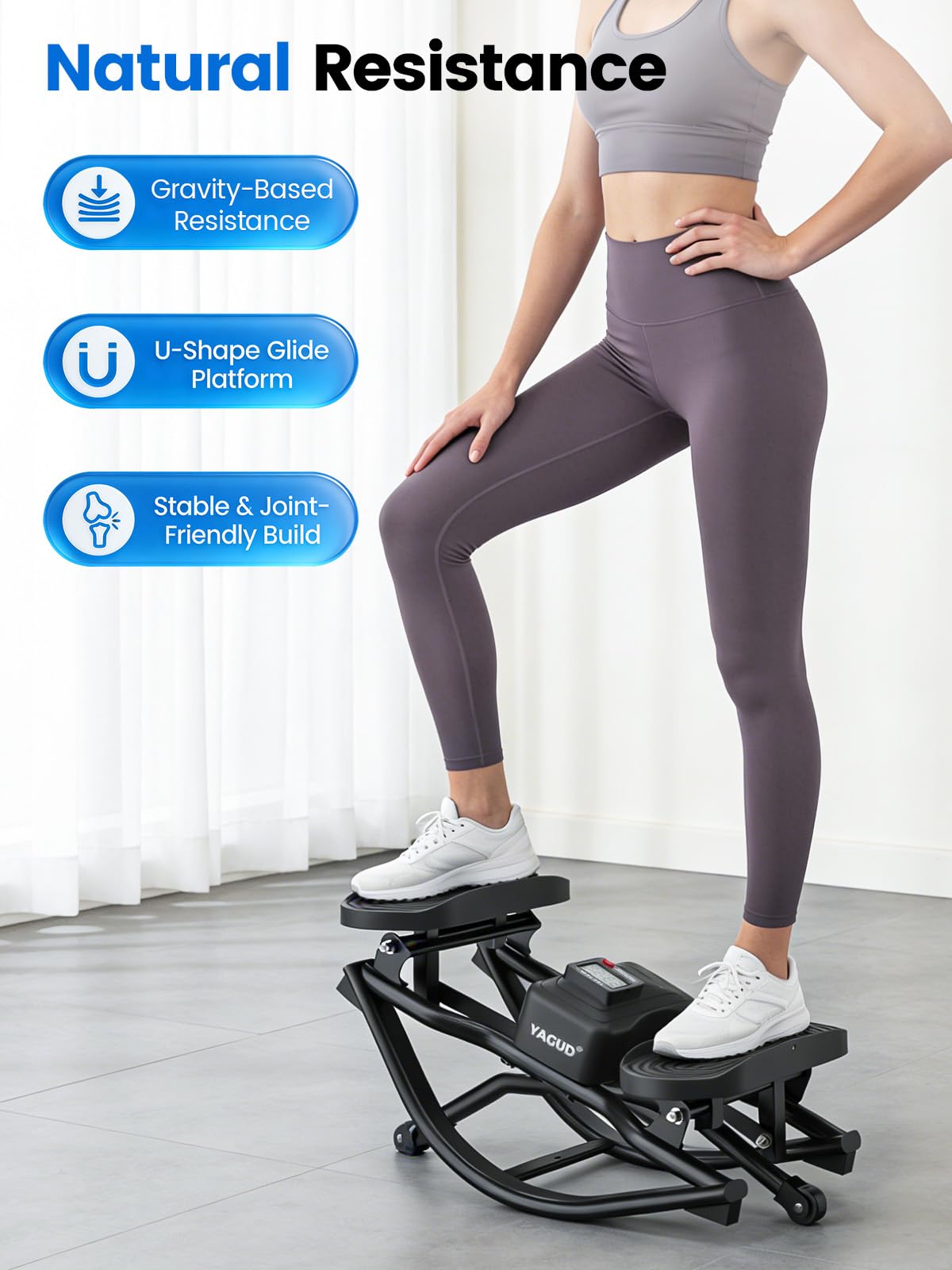 Yagud Rock Stepper for Exercise at Home, Portable Rock Stepper Side to Side with Resitance Bands,Full Body Workout Stepper Exercise Machine Low-Impact Knee-Friendly for Office