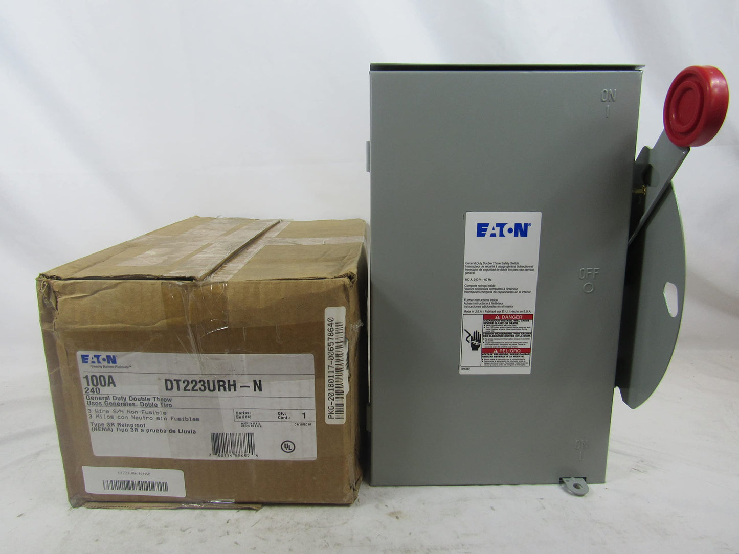 Eaton 100 AMP 120/240-VOLT 24,000-WATT Non-Fused General-Duty Double-Throw Safety Switch DT223URH-N