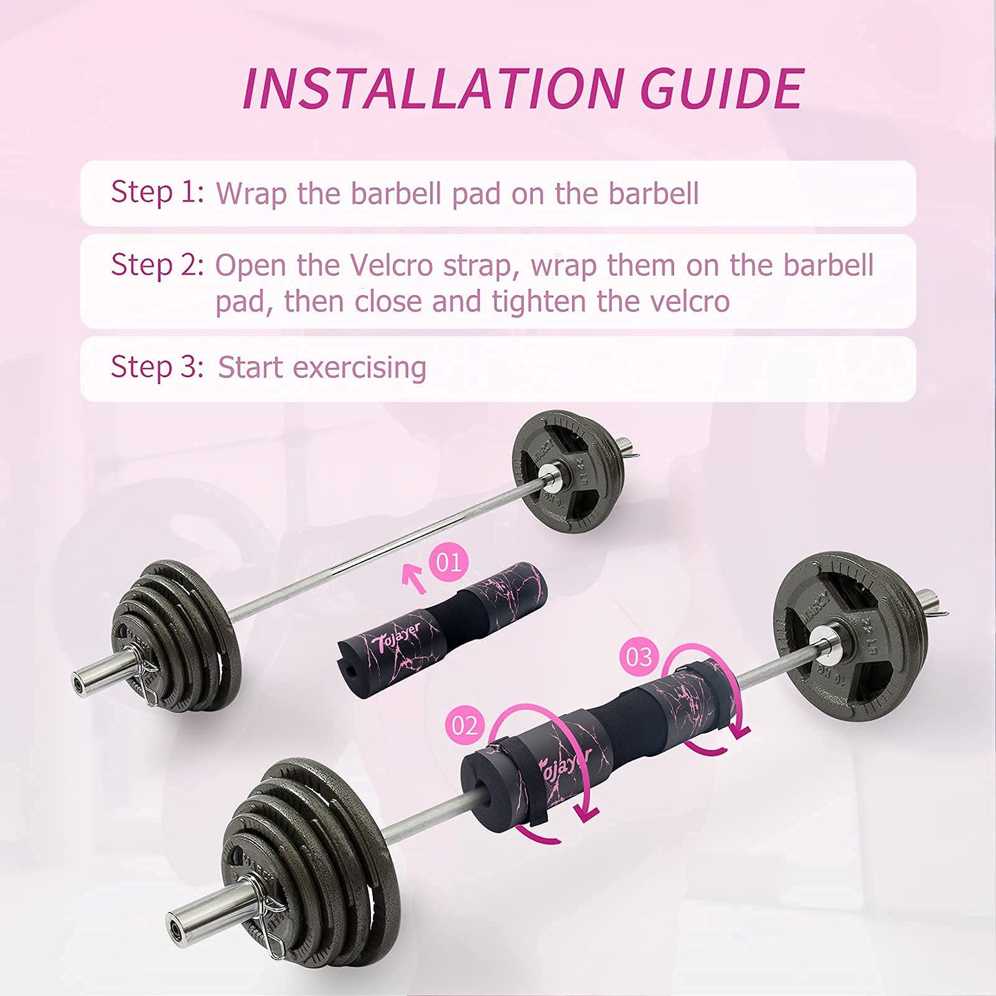Tojayer Squat Pad Barbell Pad - Neck & Shoulder Protective Foam Workout Weight Lifting Bar Cushion for Lunges & Hip Thrusts, Fit Standard and Olympic Bars Perfectly, Pink Marble