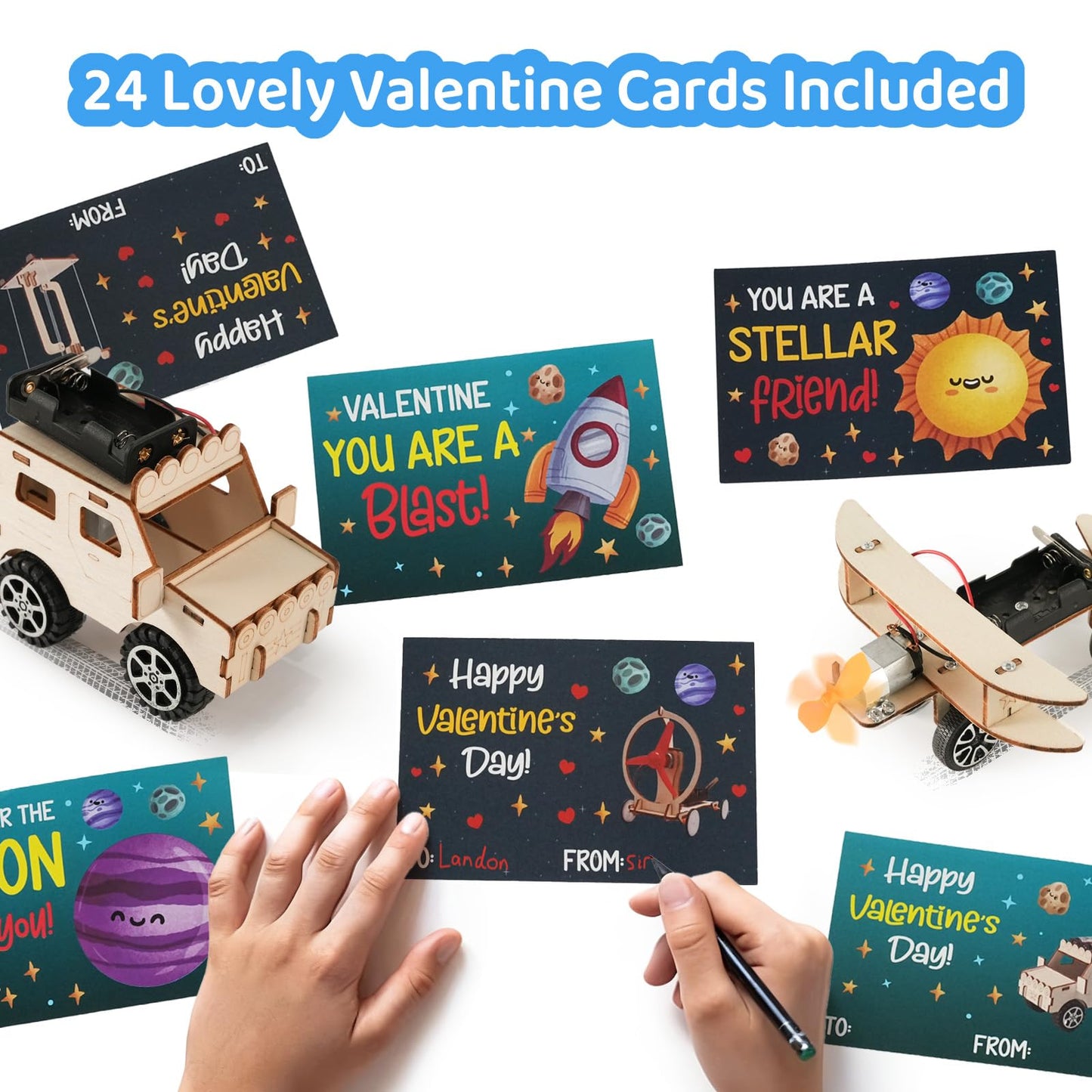 Valentines Day Gifts for Kids - 24 Pack DIY Science Craft Kits with Valentines Cards - STEM Projects Educational Toys for Boys Girls Age 6-12 Classroom Exchange School Activities Party Favors