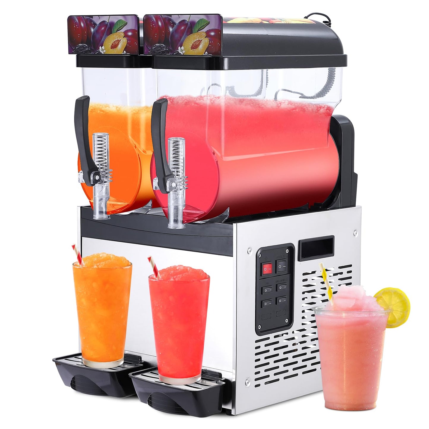GarveeHome Commercial Slushy Machine, Stainless Steel Margarita Smoothie Frozen Drink Maker, Self-Cleaning, 700W, Perfect for Homes, Coffee Shops,Restaurants,Black,15 L*2