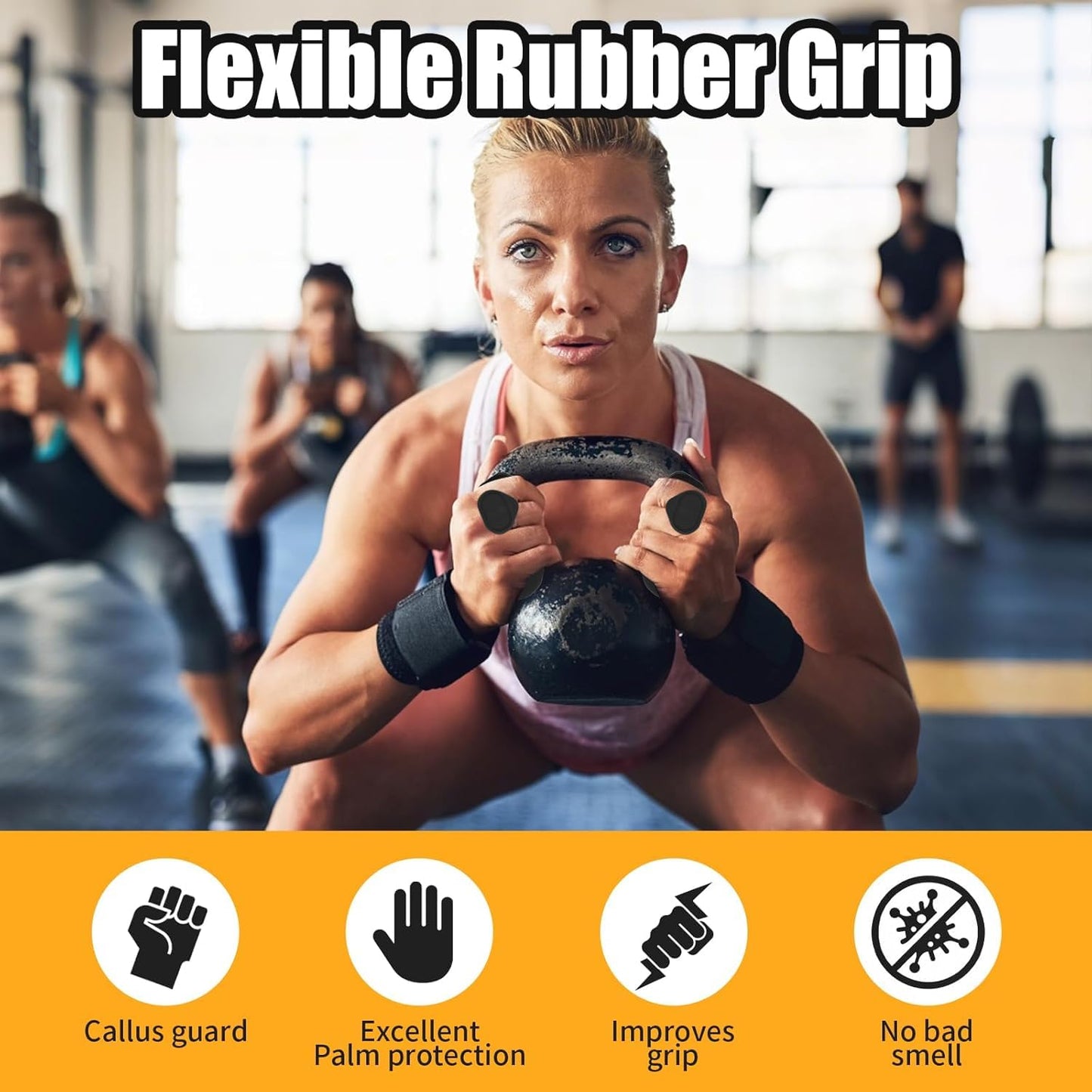 Anti-Slip Workout Grips，Rubber Hand Protector Gloves Improves Grip Strength ，Workout Gloves for Weight Lifting,ryptfit Grips,Pull Up,Dumbbell,Training，Applicable for Both Men and Women (Black)
