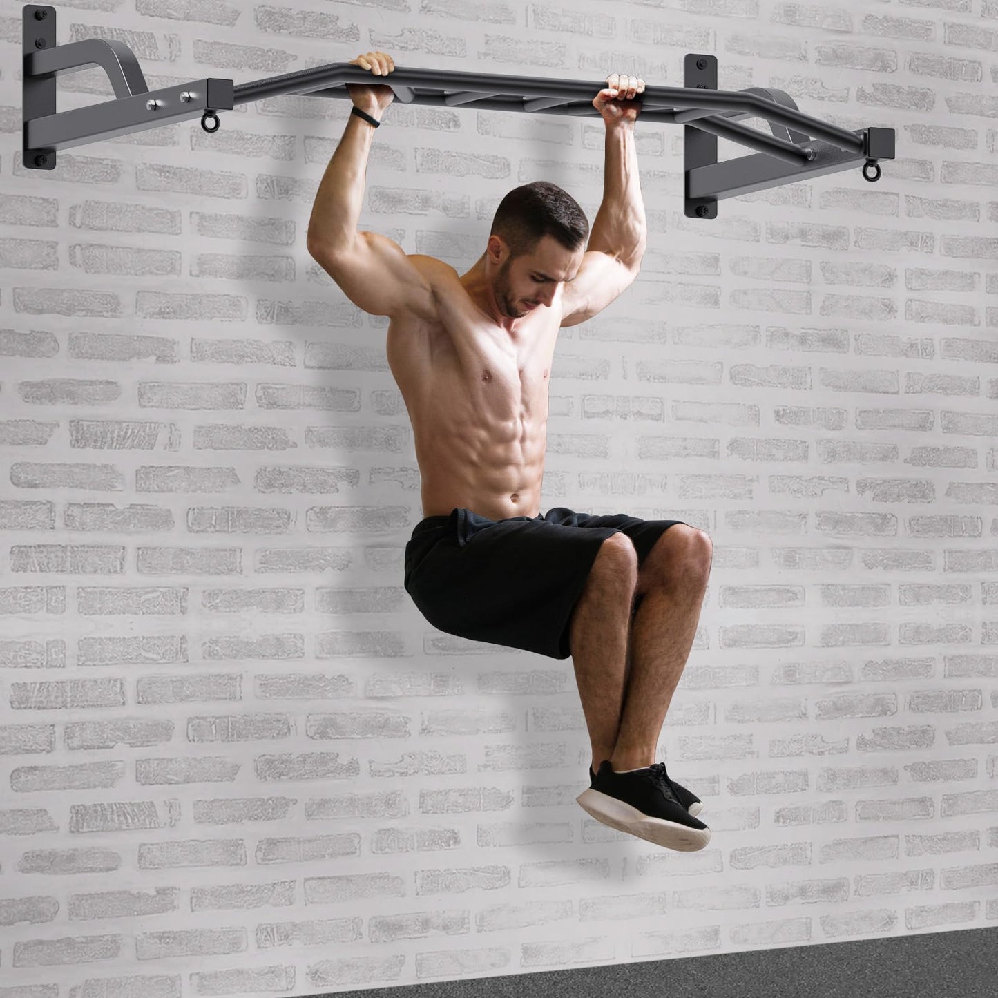 SELEWARE 48'' Multi-grip Pull Up Bar Wall Mount Heavy Duty Chin Up Bar with Hangers for Heavy Bag Home Gym Strength Workout Straps Support 500 lbs