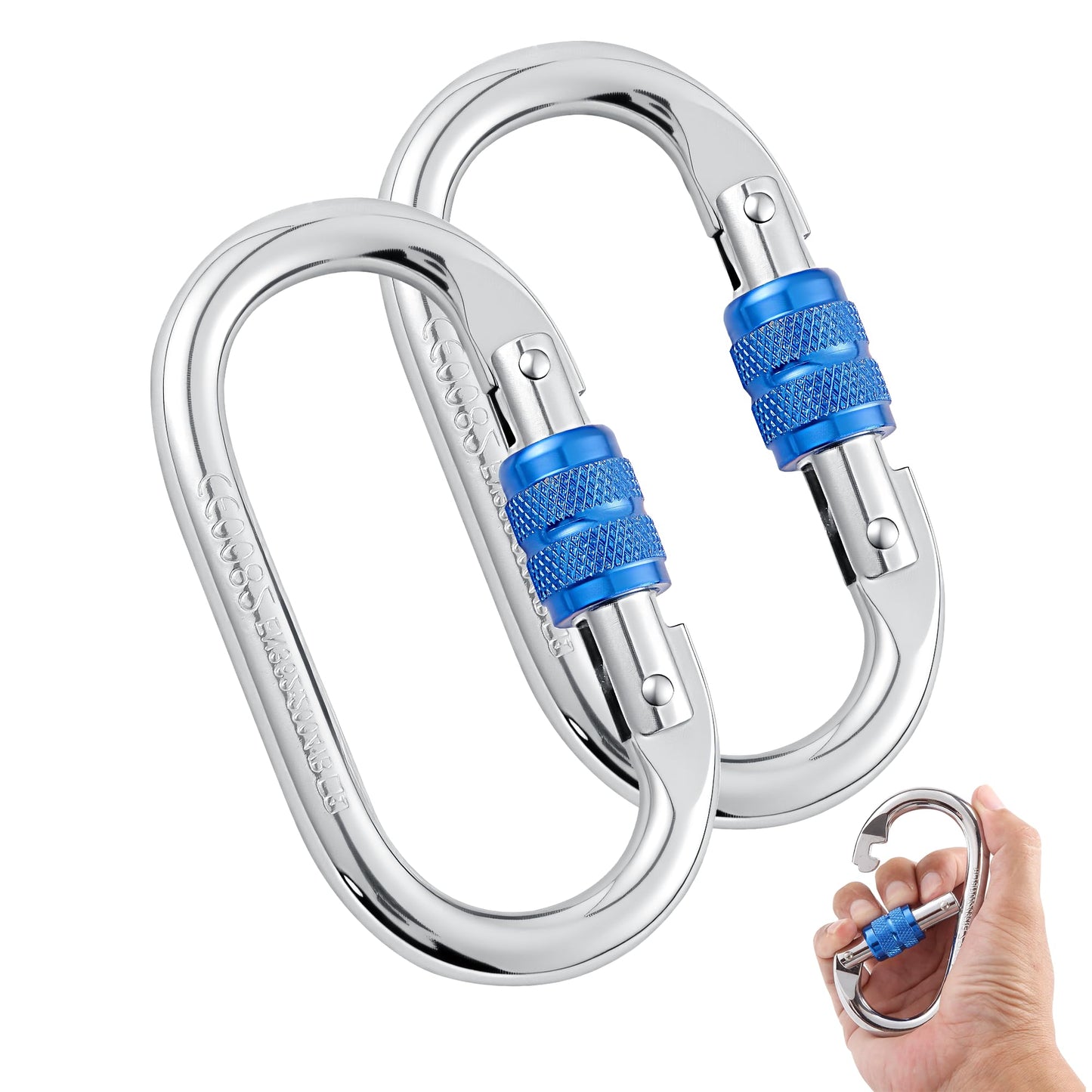 Hopeseily Heavy Duty Climbing Carabiner, Rated 25kN(5620lbs), Screw Locking Carabiner Clip, Oval Shape Carabiner for Rappelling, Hammocks, Aerial Work, Rigging, Rescue, Arborist(2pack, Blue)