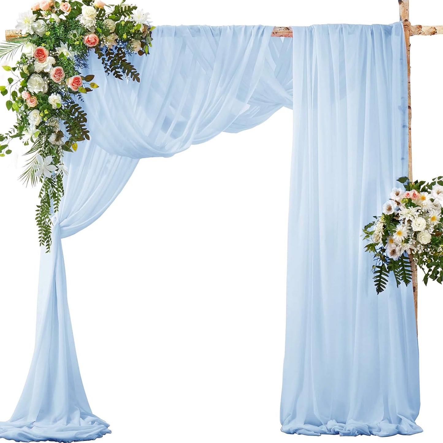 SiinvdaBZX 2 30" 20Ft Panels Wedding Arch Draping Fabric x Light Blue Sheer Chiffon Fabric Outdoor Extra Long
