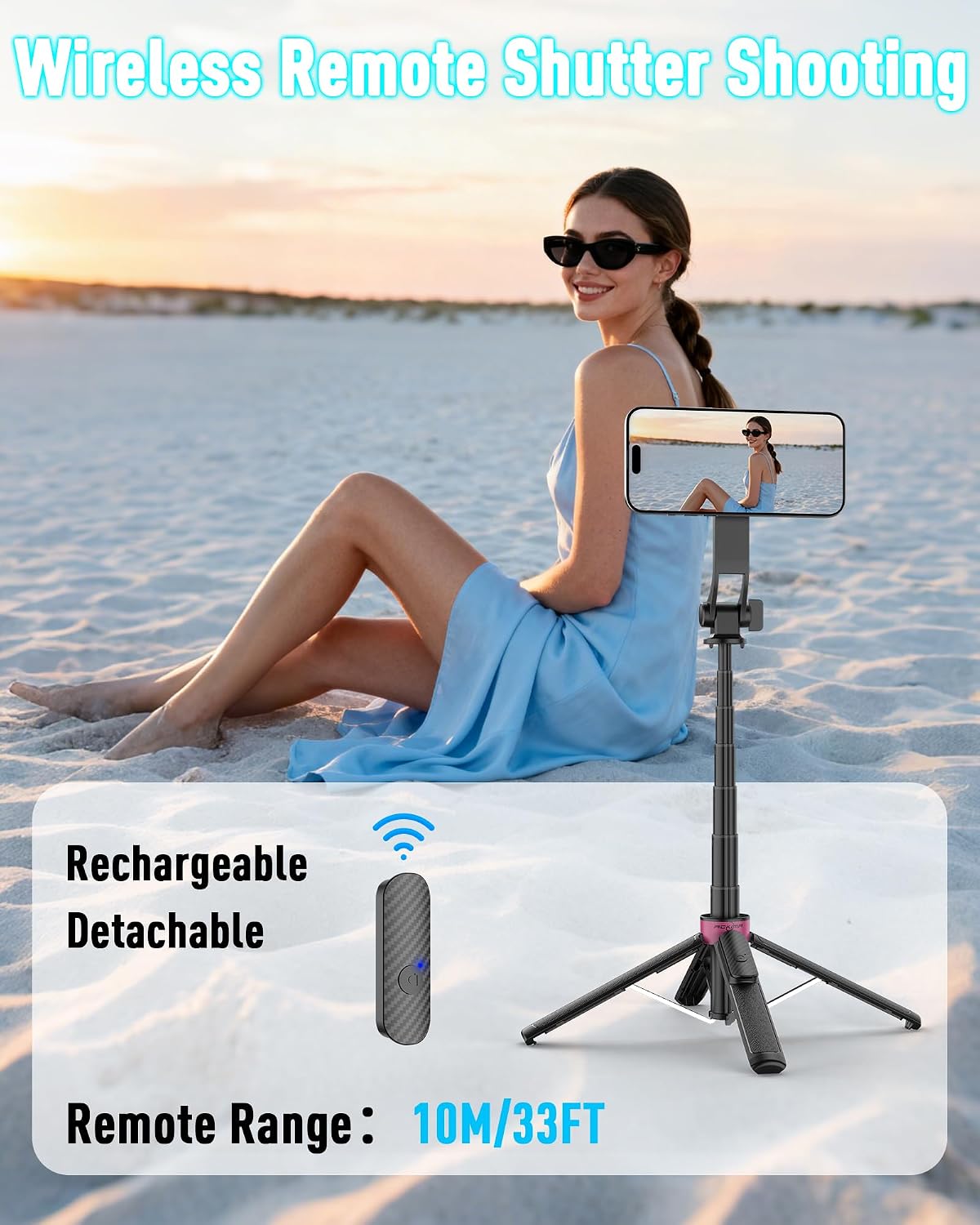 ACKIMA 37'' Magnetic Tripod for iPhone, Portable Selfie Stick with Remote, Four-Leg Support Cellphone Stand
