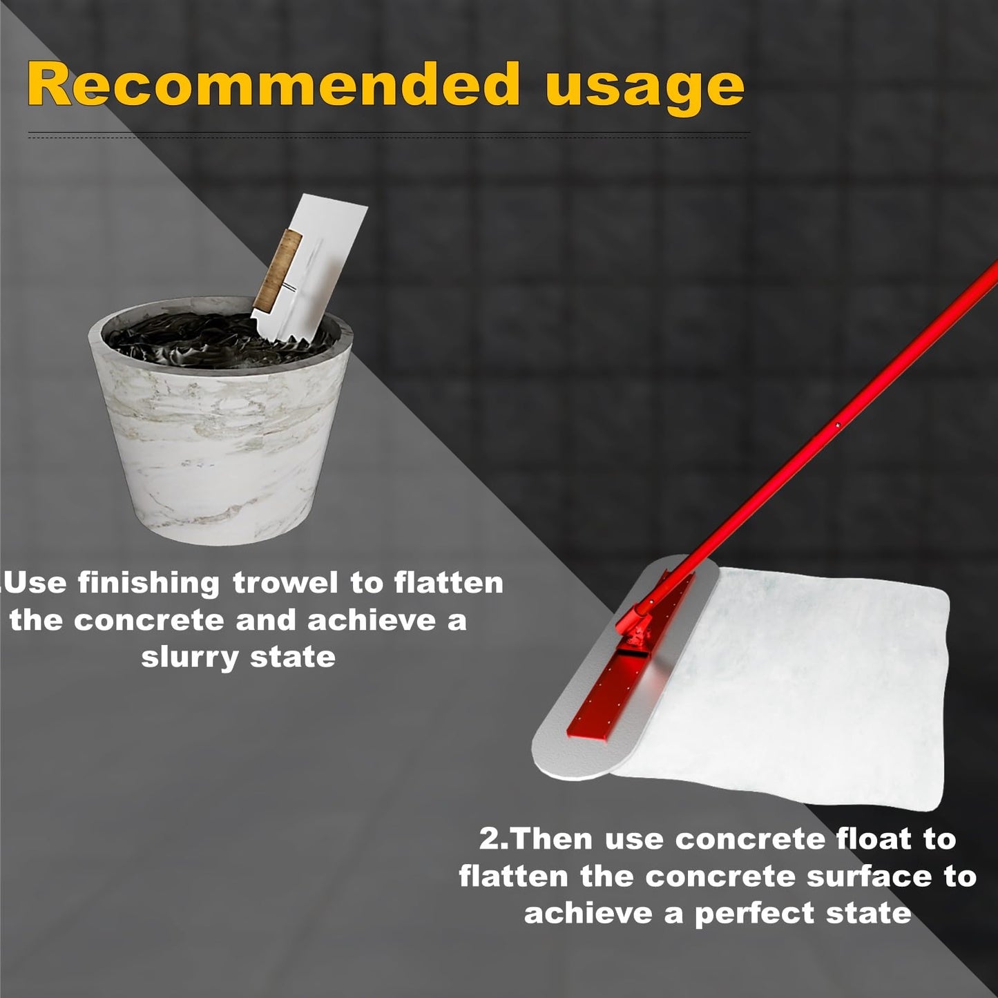 48" x 12" Concrete Bull Float Kit, Stainless Steel Round End Finishing Trowel with 57'' Adjustable Handle, Heavy Duty Concrete Smoothing Tool for Cement, Driveway, Patio