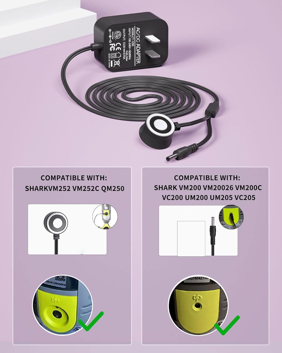 Shark Charger - Magnetic Charger for VM252, VM252C, QM250 Cordless Hard Floor Vacuum Mop