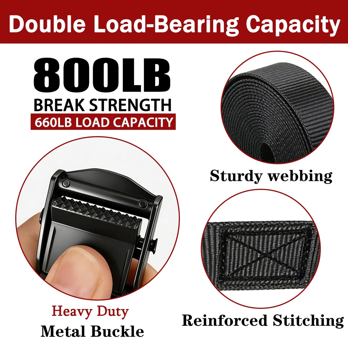 Lashing Straps with Buckles, 4Pack, 1 Inch × 5 Feet, Cargo Tie-Down Strap, Adjustable Cam Buckle Straps for Storage Luggage Trucks,Trailer,Motorcycle (4 Pack Black，1"*5)