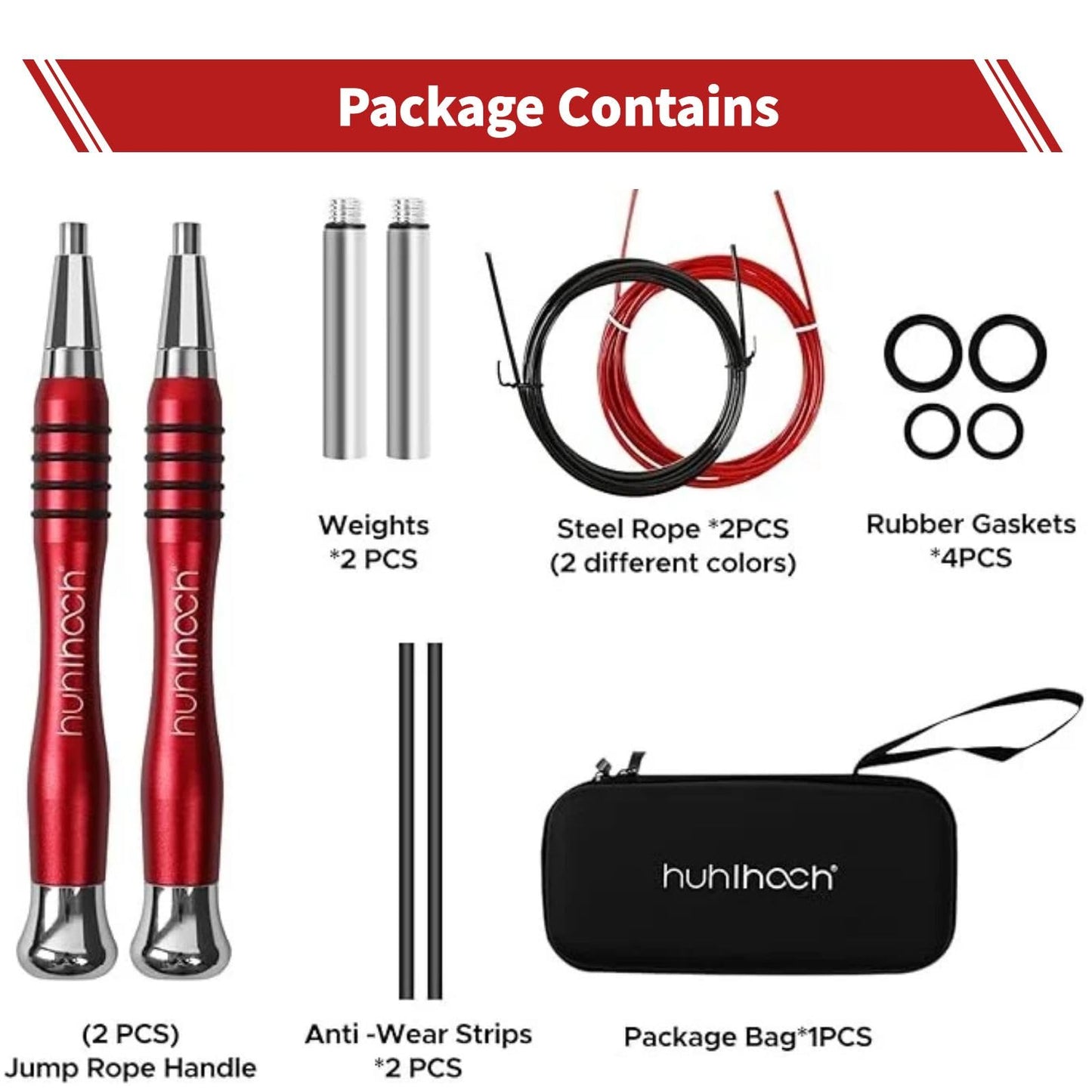 Huhloch Speed Weighted Jump Rope with Secure Lock Mechanism, 360° Smooth Swivel, Non-Slip Matte Textured Handles, Features 2 Performance Cords for Effective Fitness Workouts (Red)