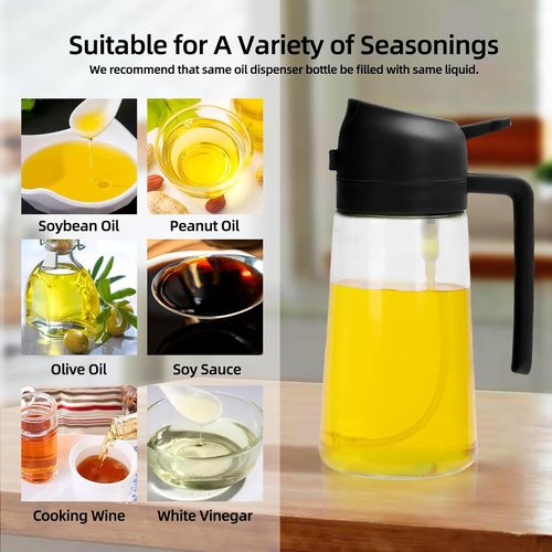 Aovdy Glass Olive Oil Sprayer - 2-in-1 Dispenser Bottle for Cooking & BBQ | 16oz Black