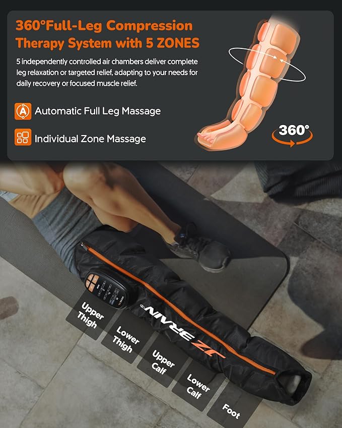 Sequential Air Compression Leg Recovery System : Professional Rechargeable Full Leg Compression Boots for Post-Workout Muscle Relaxation - Recovery Device for Athletes Runners Gym Users