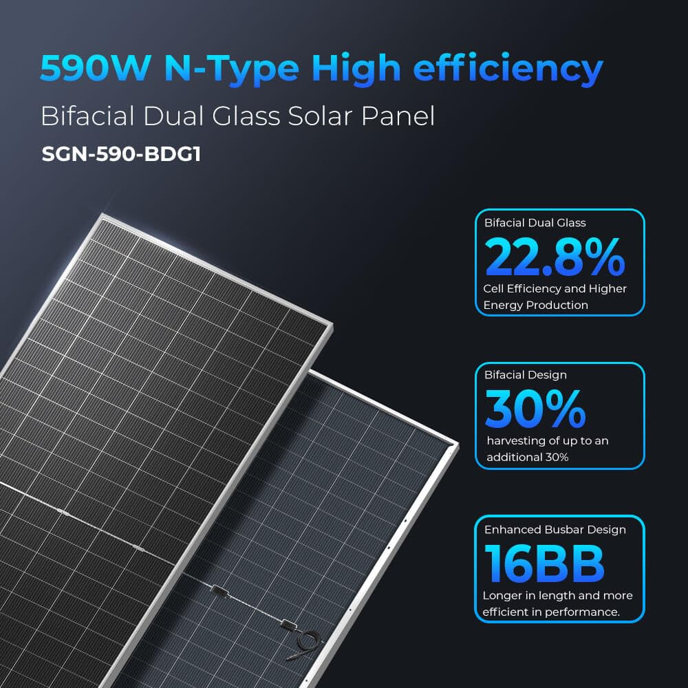 SUNGOLDPOWER UL61730 N-Type 8PCS 590W Bifacial Solar Panels,16BB High Efficiency Monocrystalline Solar Panel for Energy Storage,Charging Station, Household,On/Off Grid Solar System (8x590W Bifacial)