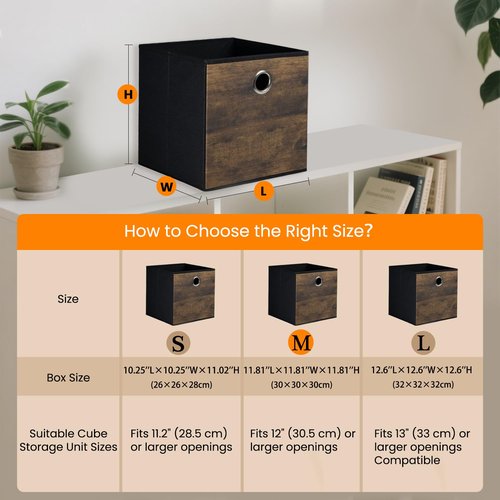 Folzaelar 4 Pack Durable Storage Cube Bins with Decorative Wood Grain,Thickened Fabric Box,Storage Basket for Shelves,Closet,Storeroom,Bedroom,Living Room,Nursery,Office,Dorm,RV, 12x12x12in ( (Medium)