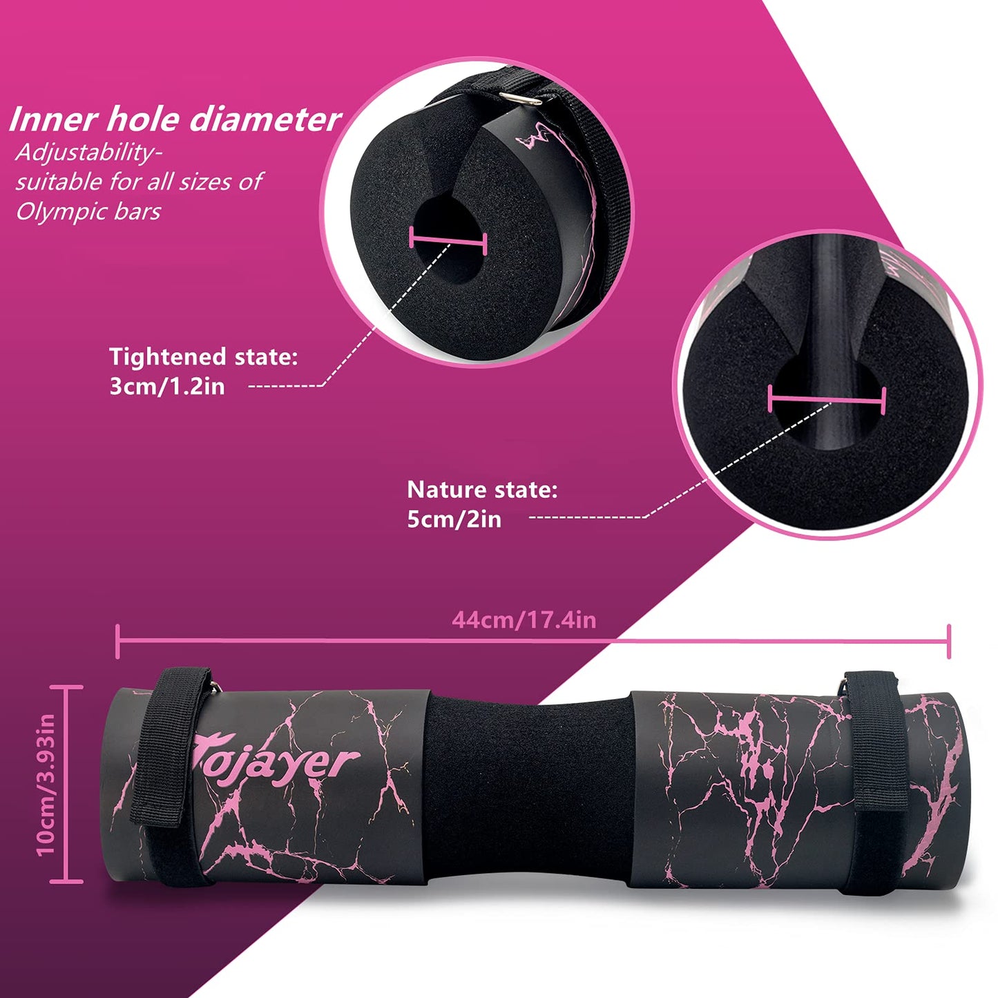 Tojayer Squat Pad Barbell Pad - Neck & Shoulder Protective Foam Workout Weight Lifting Bar Cushion for Lunges & Hip Thrusts, Fit Standard and Olympic Bars Perfectly, Pink Marble