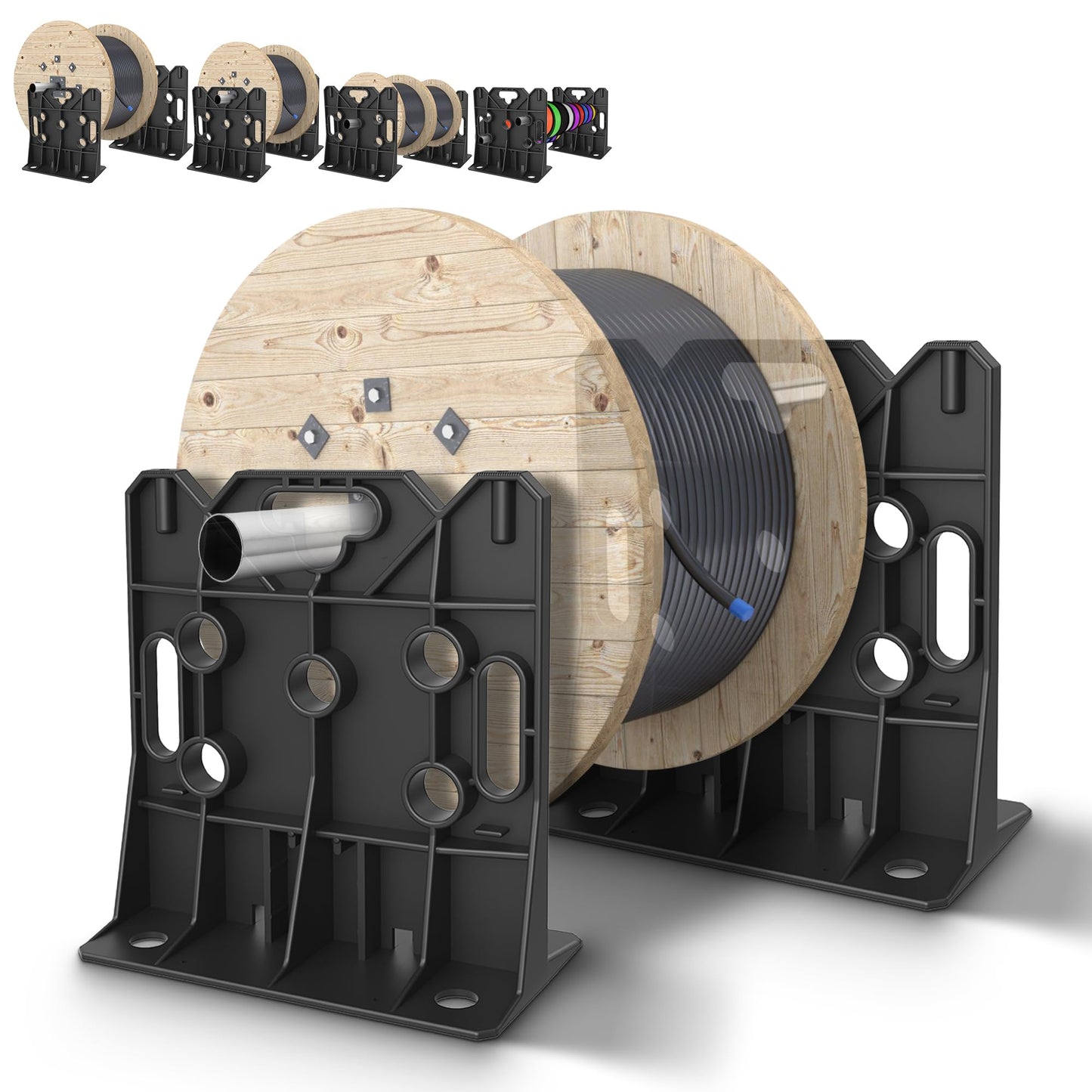 Ustinian Wire Spool Rack, Multi Purpose Wire Dispenser Cable management rack for organizing cables, 34" diameter‌ 17" tall 15.87" wide 330 pound weight capacity (Black, 1 Pair)