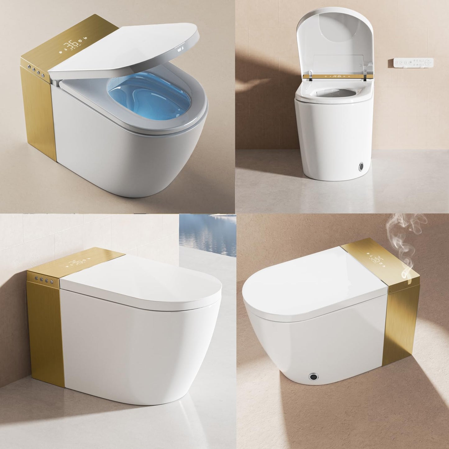 BONSAM Smart Toilet with Auto Open/Close Lid, Modern Toilet with Bidet Built In, Foam Shield, Auto Flush, Warm Water&Dryer, Self-Cleaning Heated Seat Toilet with Remote Control for Seniors & Families.