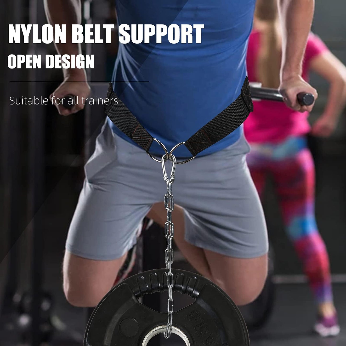 Dip Belt for Weight lifting, Weight Belt with 34'' Extra Long Adjustable Steel Chain, Pull Up Belt for Powerlifting, Strength Training and Bodybuilding, Comfortable Waist Back Support for Men & Women