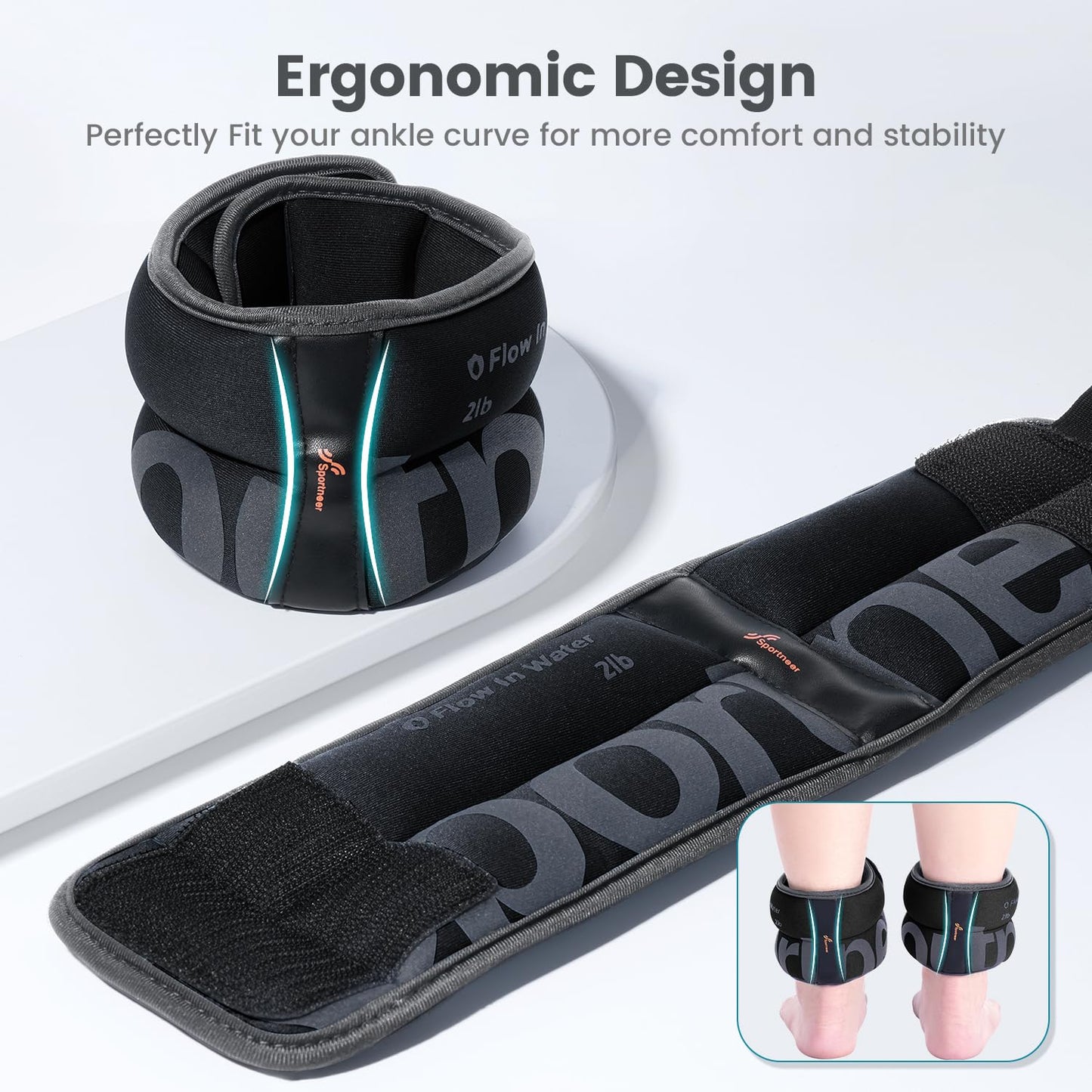 Sportneer Ankle Weights for Men Women Strength Training, 4/10 lbs Pair Leg Weights Set Comfortable and Soft Perfect for Dancing Running Walking Fitness Workout, 2lbs x 2, Black