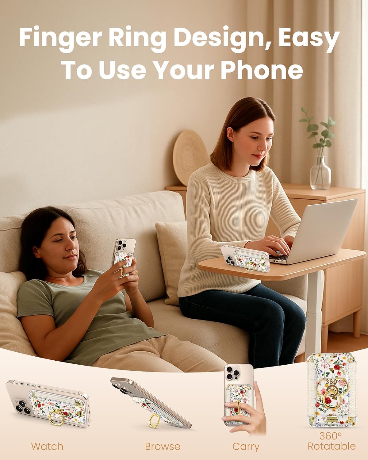 17/16/15/14/13/12 7 Shorogyt Compatible with Magsafe Wallet with Ring Stand Grip - Cute Magnetic Phone Wallets Card