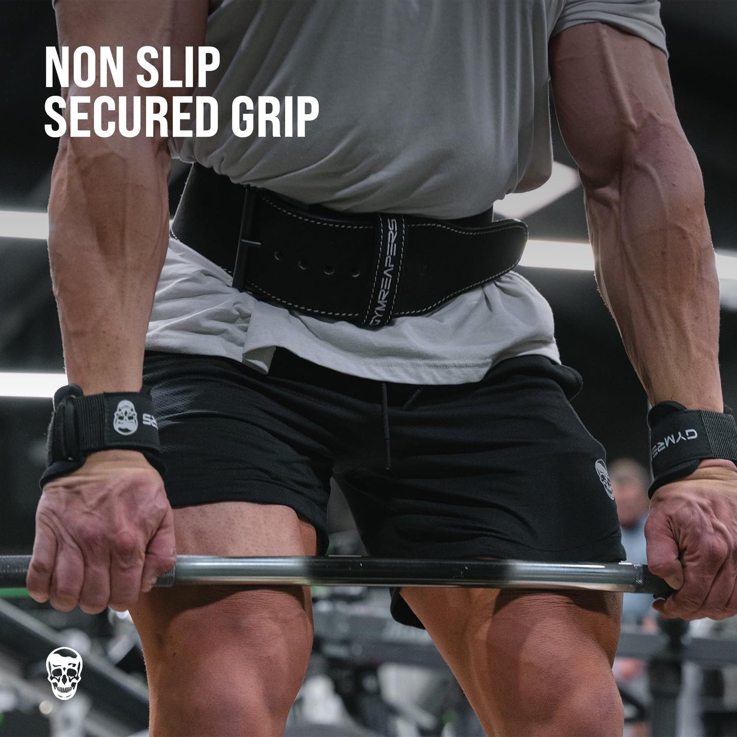 Gymreapers Weight Lifting Hooks (Pair), Heavy Duty Power Wrist Straps Hand Grip Support For Deadlifts, Pull Ups, Shrugs - Gym Gloves For Men and Women (Black)