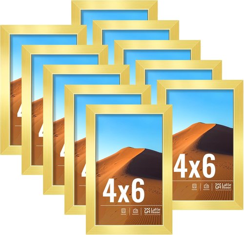 LaVie Home 4x6 Picture Frame Set of 10 - Elegant Gold Frames for Wall Gallery or Tabletop Display
