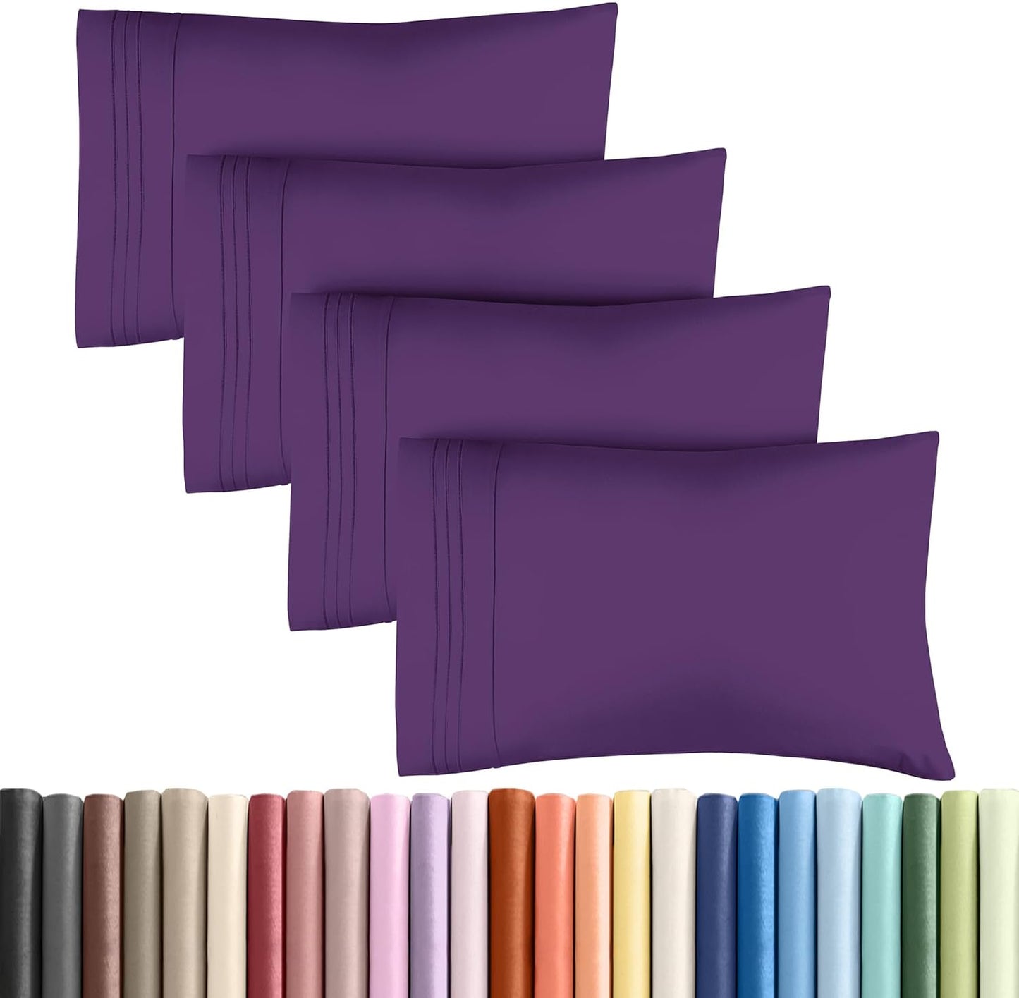 Queen Pillow Cases by [Brand Name] - Ultra Soft Hotel Quality, Wrinkle-Free & Fade Resistant - 4 Piece Set in Purple