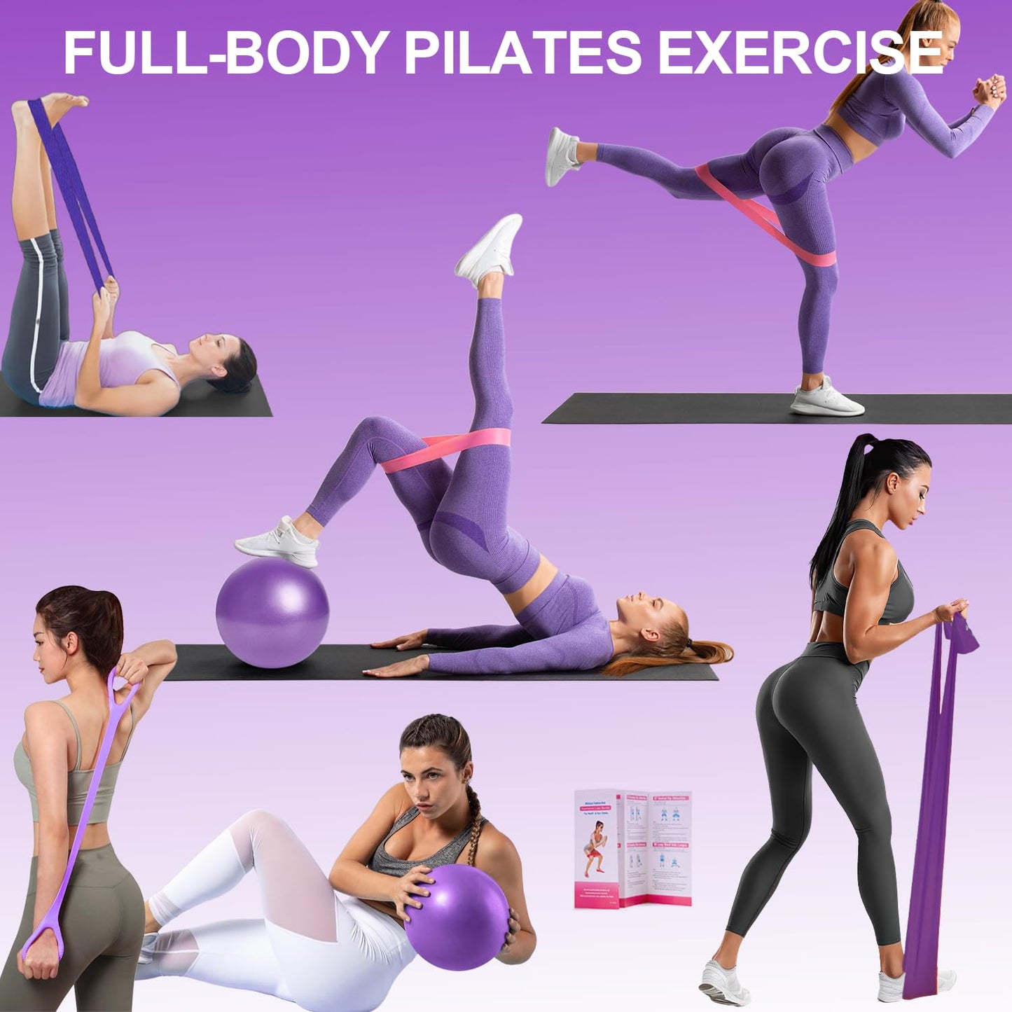 Pilates Ring Equipment Set, Home Pilates Kit for Women with 13’’ Magic Ring with Dual Padded Handles, Small Pilates Ball, 5 Resistance Bands & Complete Fitness Guide, Pilates Essential Accessories
