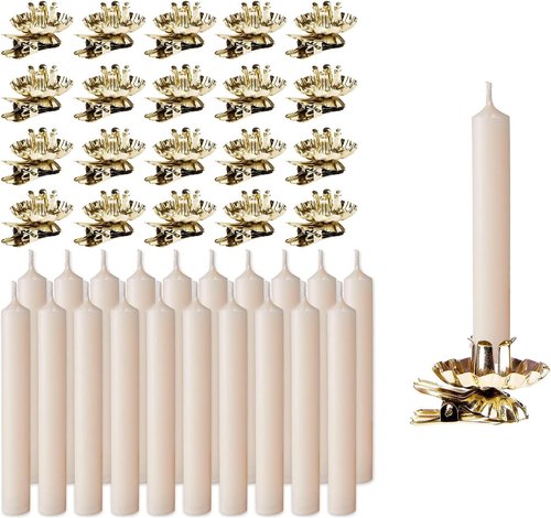 BRUBAKER Tree Candles - Vintage Champagne Holders & 20 Pack of 3¾ x ½ Inch Christmas Candles