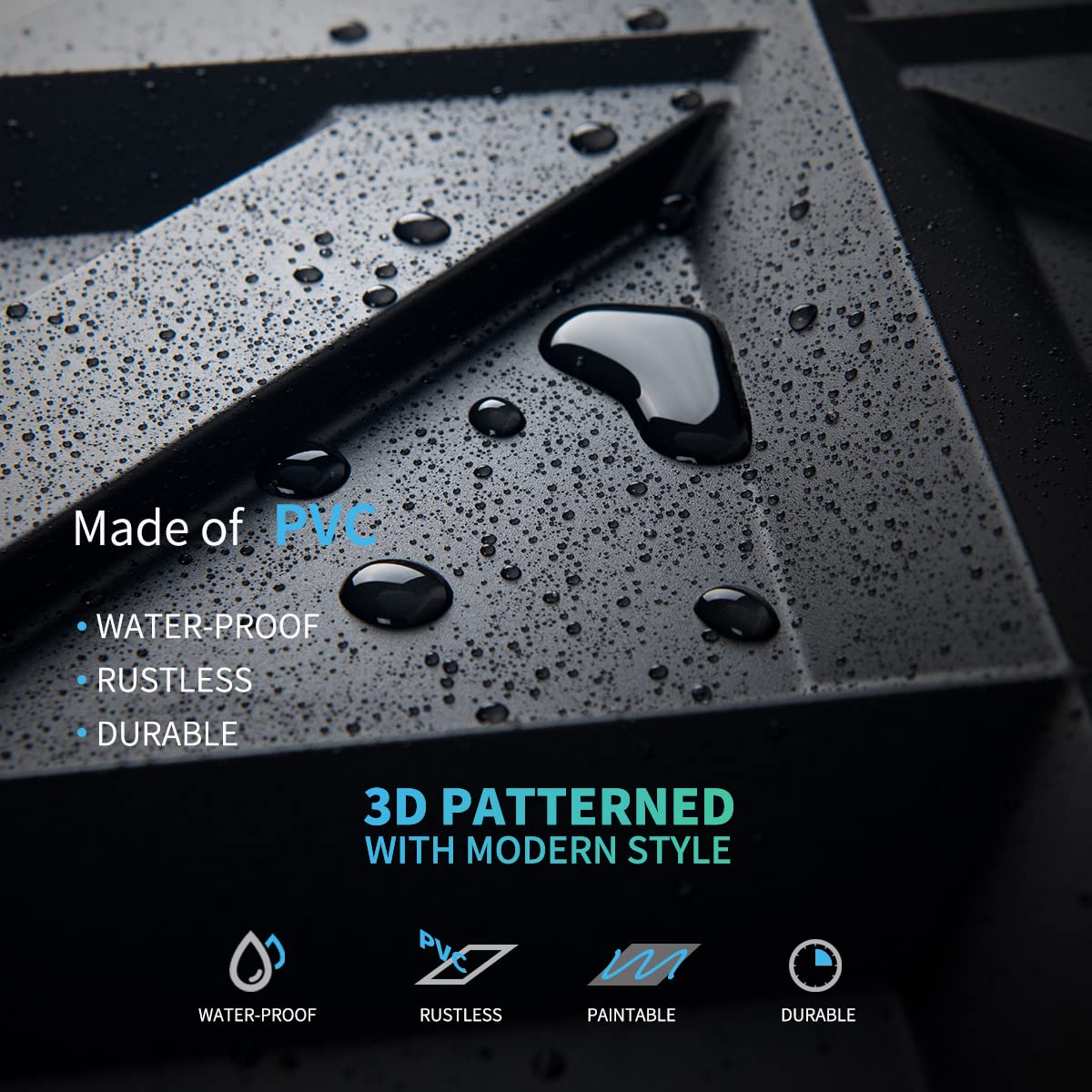 Art3d PVC 3D Wall Panel, Decorative Wall Tile in Black 12-Pack 19.7"x19.7"