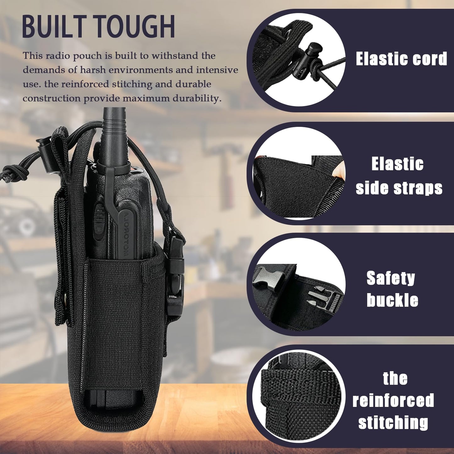 Juecstr Firefighter Radio Holster Set, Includes Adjustable Wide Radio Strap, Metal Clips and Moveable Mic Holder. Anti-Sway Strap for Fires, Auto Accidents, Medical Calls