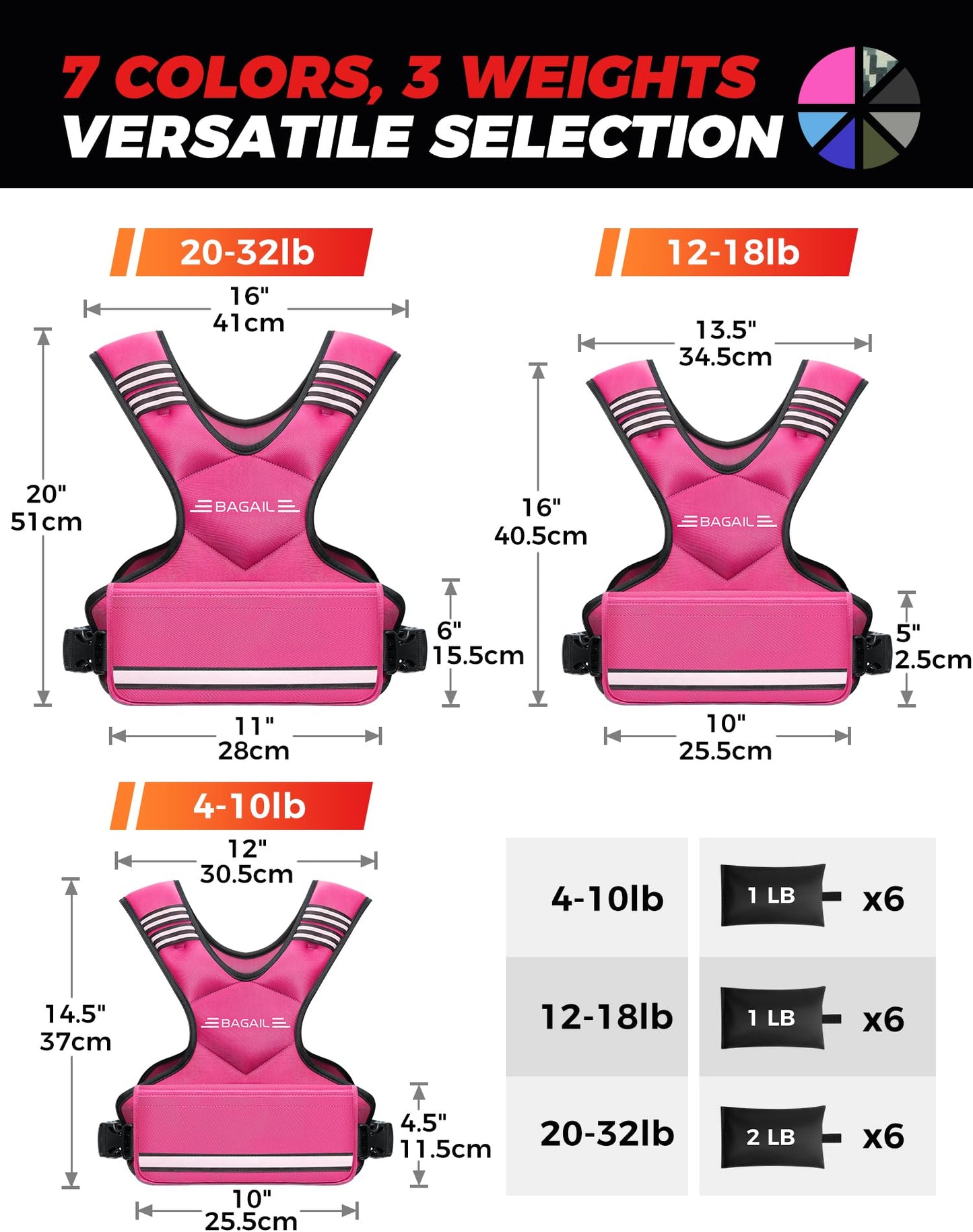 BAGAIL Adjustable Weighted Vest for Women 4-10lb, Comfortable U-Neck Rucking Vest with 6 Removable Weights, Storage Pocket and Reflective Strips for Walking, Jogging, Weight Loss & Home Workouts