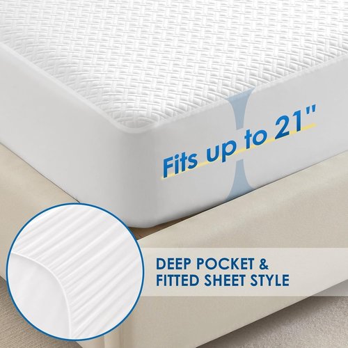Cozymaker Waterproof Mattress Protector - Cooling Fitted Cover, Soft & Breathable, Fits 8-21" Deep Pocket