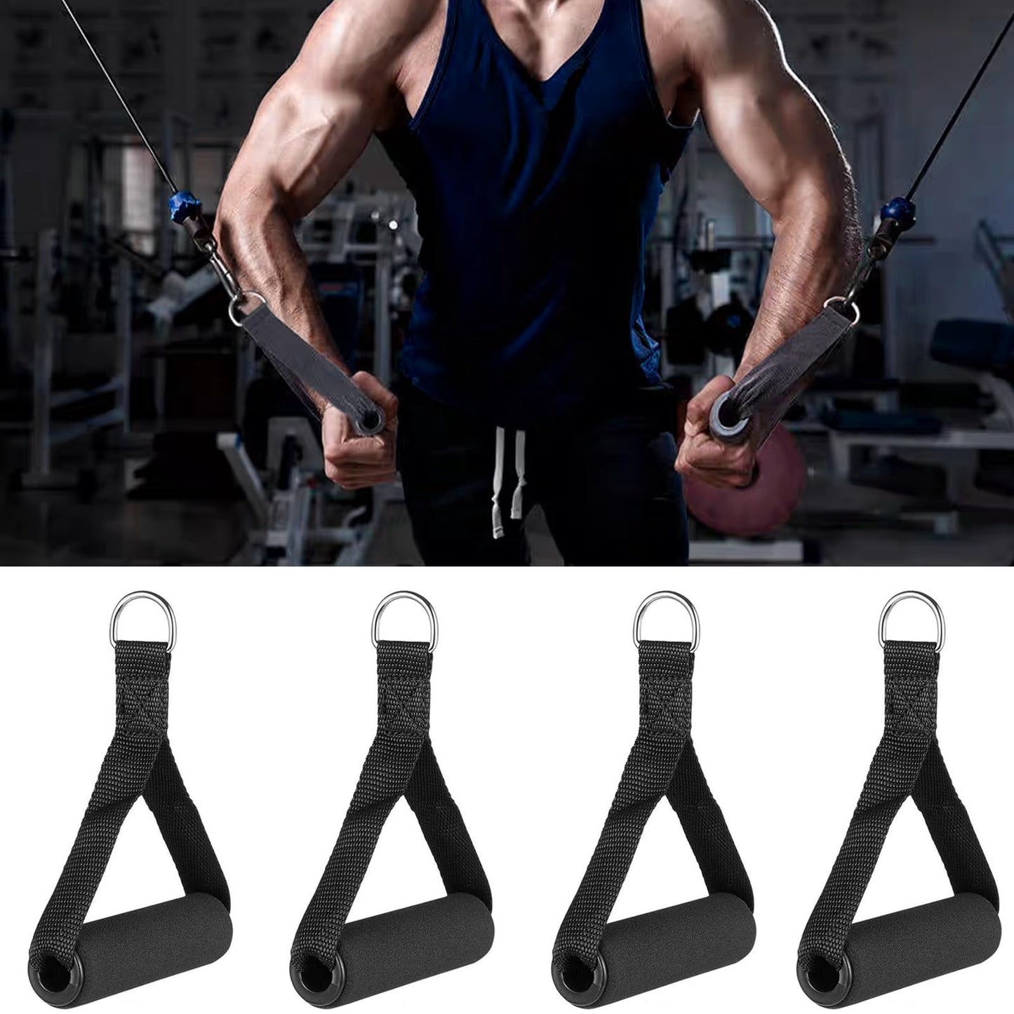 GUQIANLU Set of 4 Heavy-Duty Cable Machine Handles for Gym Equipment, Resistance Bands, and Strength Trainers - Includes 4 Carabiners for Home Exercise