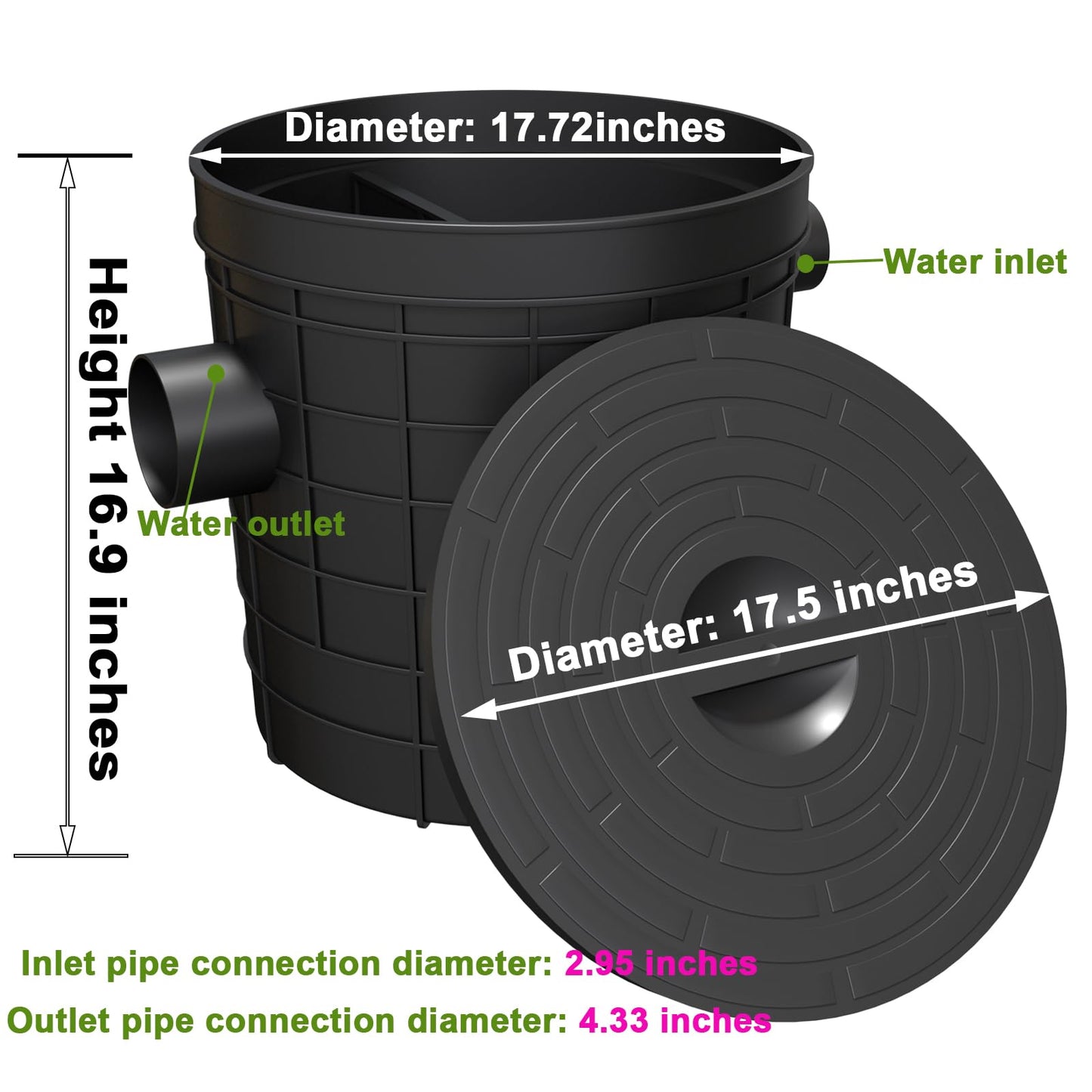 Grease Trap Commercial, Lightweight PE Plastic Grease Interceptor Trap Side Inlet Waste Oil Water Separator for Kitchen Sink Restaurant Wastewater Easy Install (Round-450-75-110)