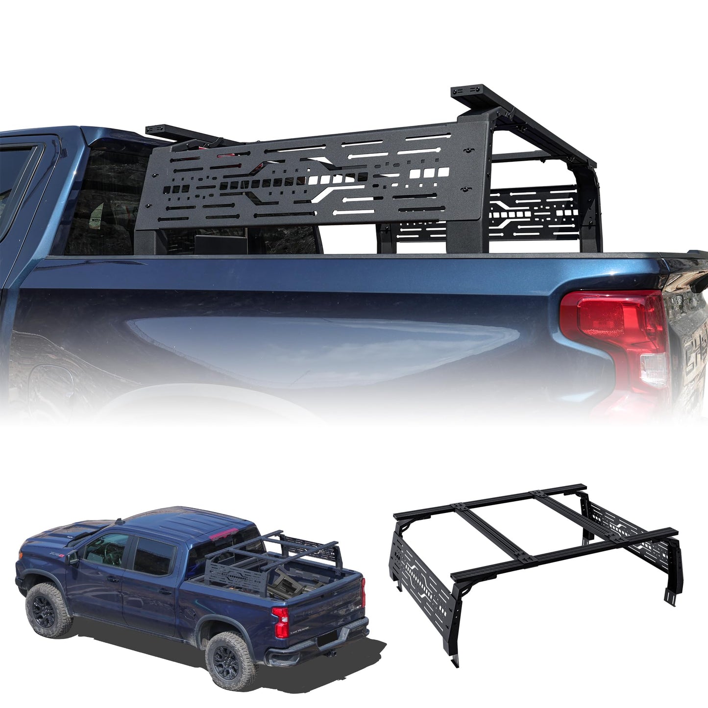 Autekcomma Full Size Pickup Truck Bed Rack Fits for Ford/Dodge Ram/Silverado | 5.5FT (No Tonneau Bed Cover Required) |Black Powder Coted Carbon Steel with 2 Molle