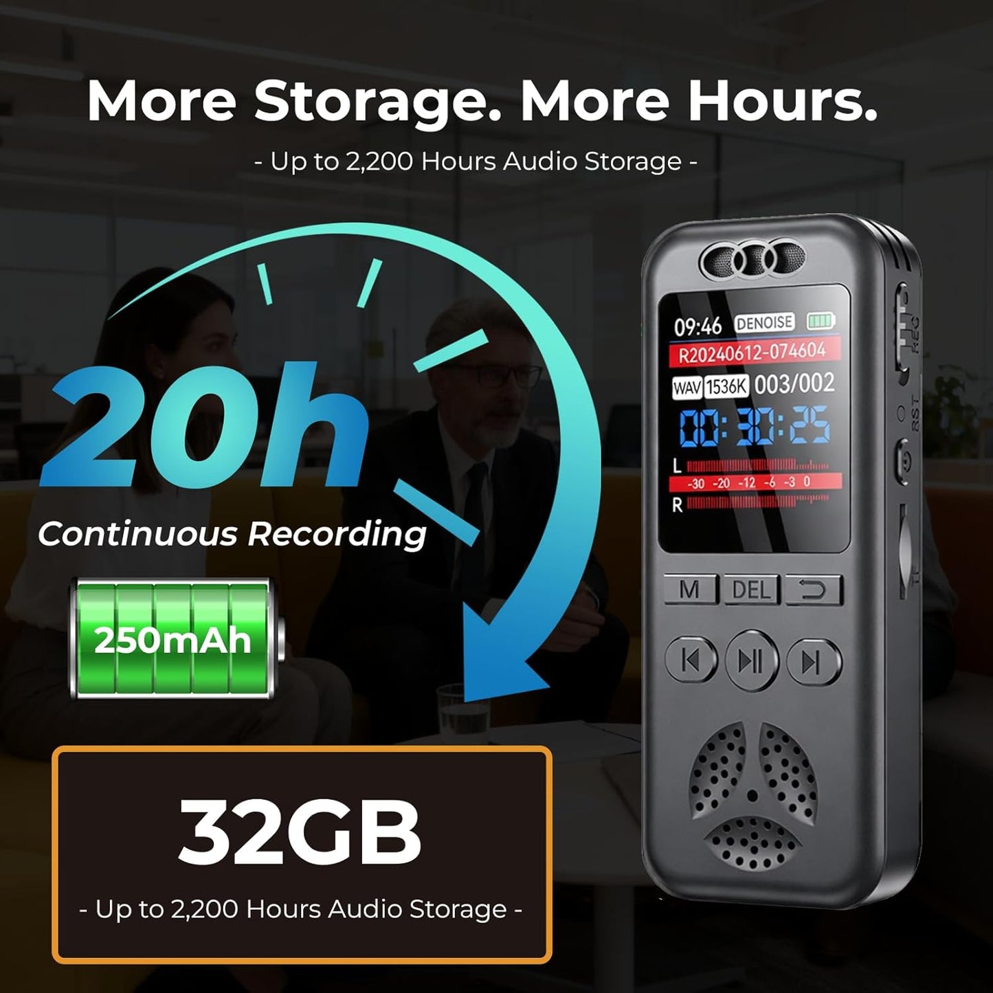 Cappsu 32GB 1536Kbps 70dB Digital Voice Recorder with Playback, Small Voice Activated Recorders, Audio, Noise