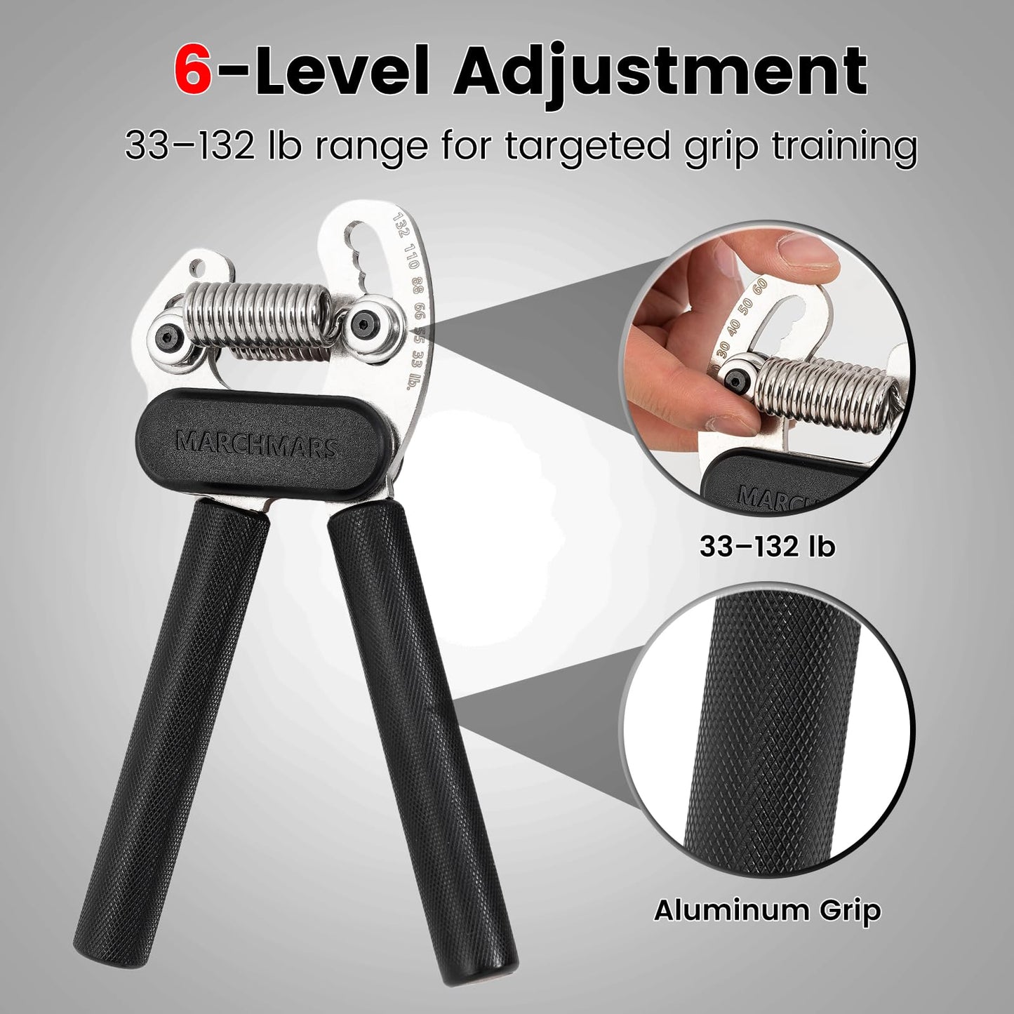 MARCHMARS All-Metal Dual Spring Grip Strength Trainer, Forearm Strengthener, Hand Gripper Strengthener Adjustable Resistance(33-132Lbs) - Ideal for Grip Strength, Muscle Building, Recovery