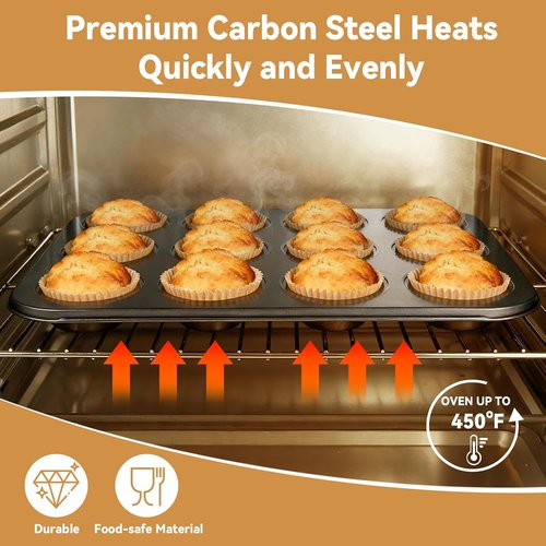 Artcochan Muffin Pan Set - 12-Cup Nonstick Carbon Steel with 100 Cupcake Liners | Perfect for Baking