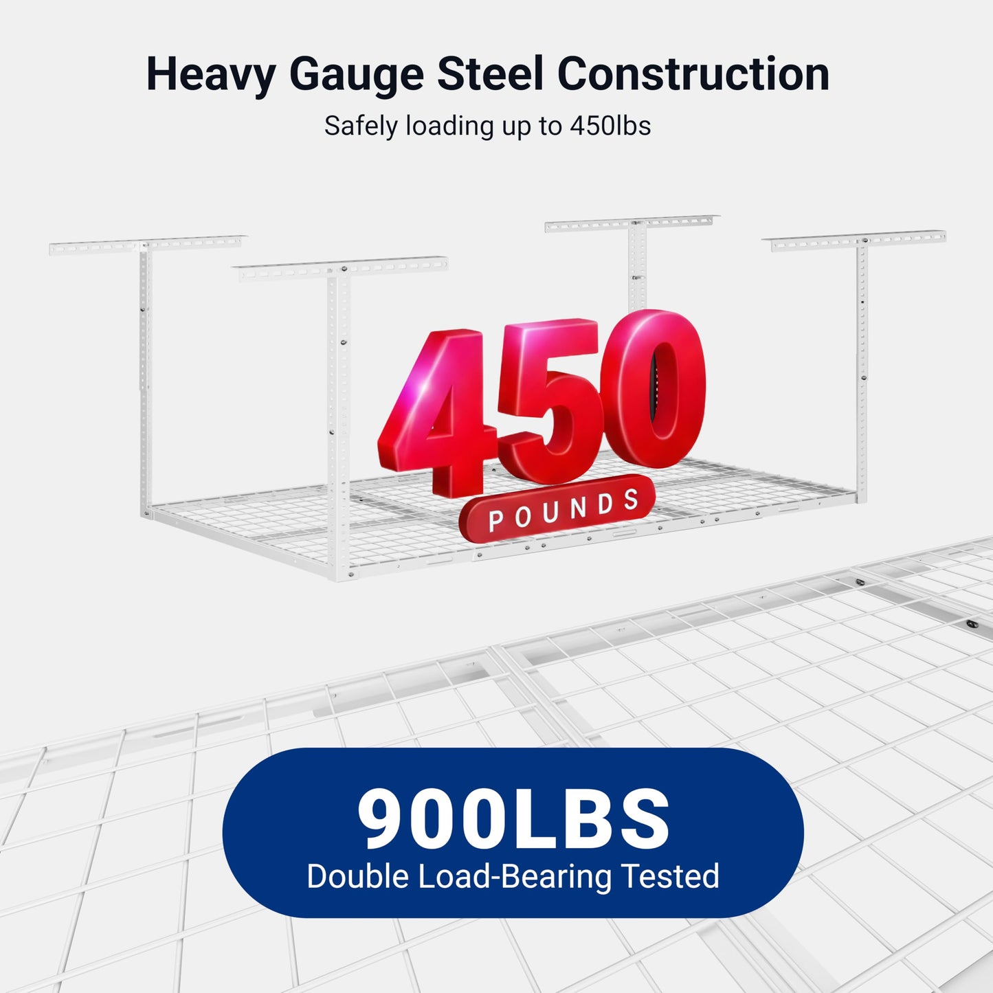 FLEXIMOUNTS 3x6 Overhead Garage Storage Adjustable Ceiling Rack 72" Length x 36" Width x 40" Height, 450lbs Weight Capacity, White, Classic Series