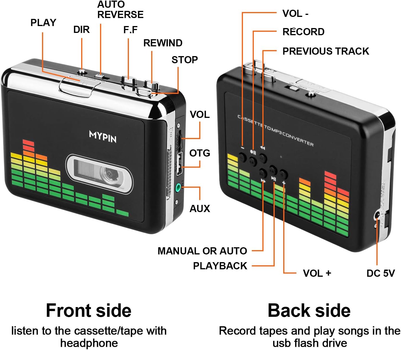 Cassette MP3 Cassette Tape-to-MP3 USB to Converter, Portable Walkman Audio Music Player Converter with Earphones